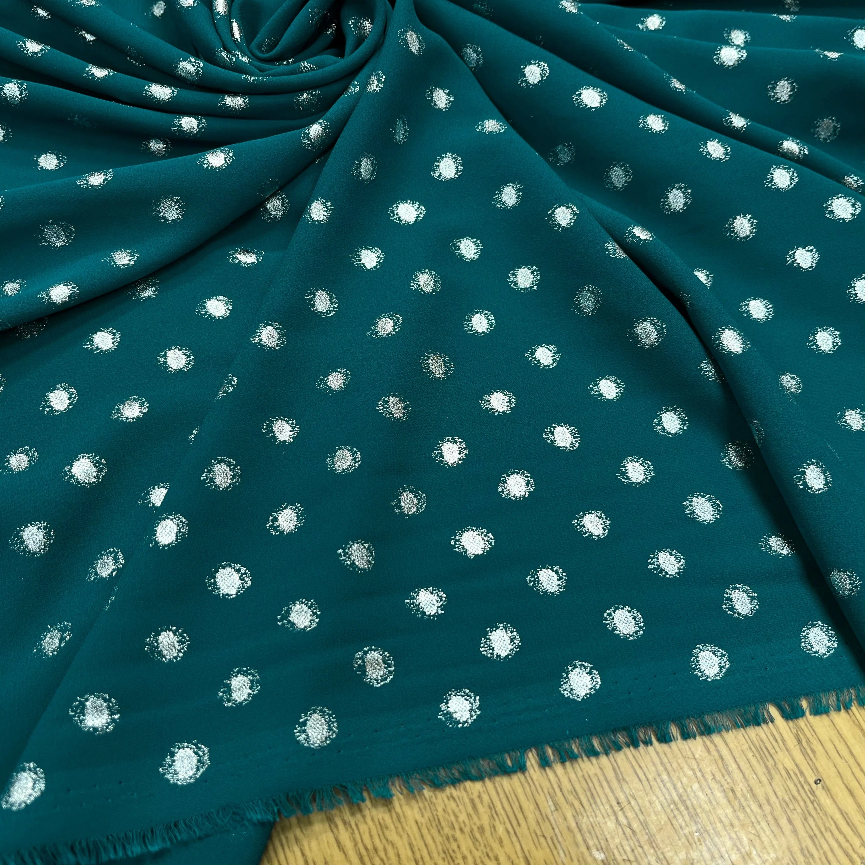 CREPE LUREX VERT CANARD POIS ARGENTÉ - My Little Coupon