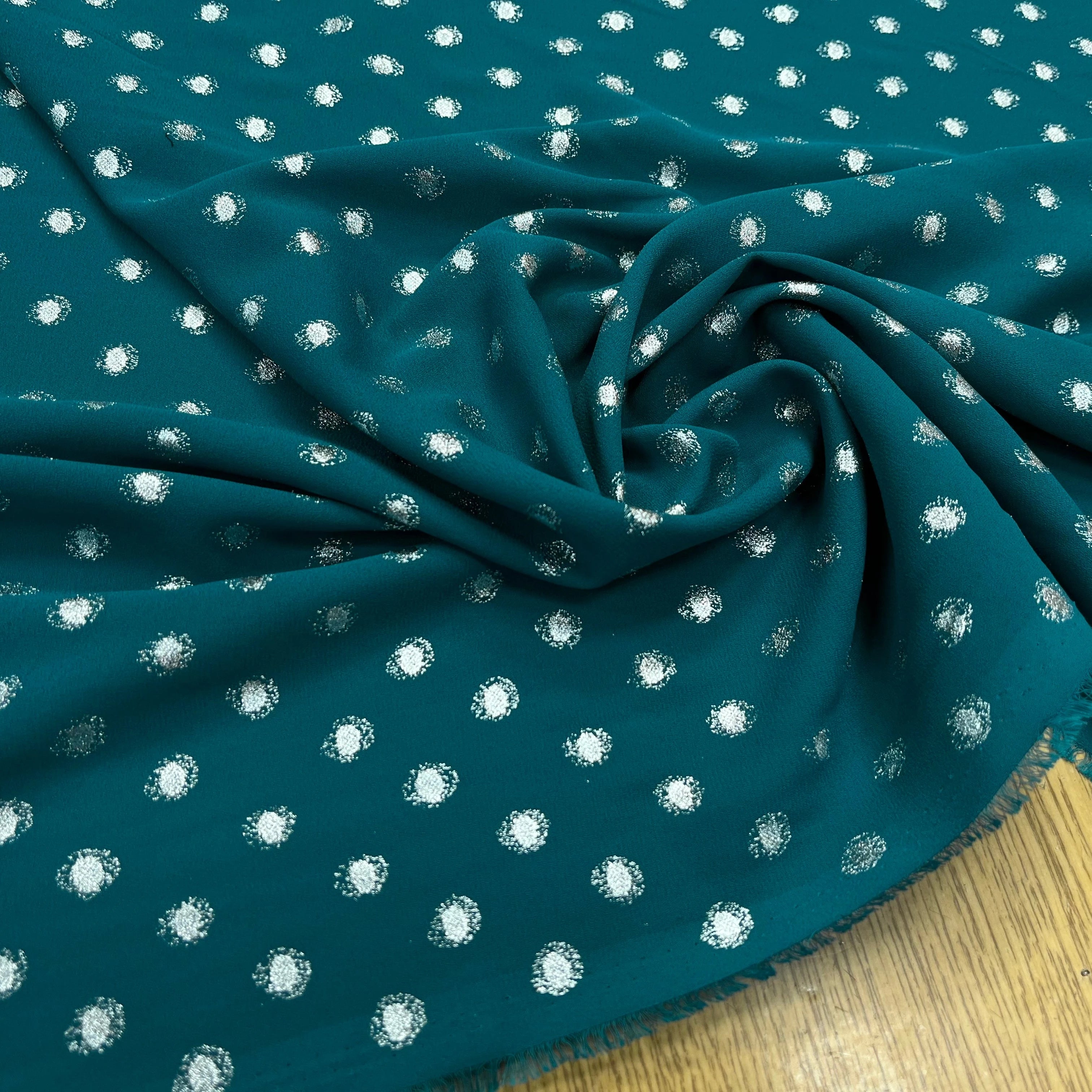 CREPE LUREX VERT CANARD POIS ARGENTÉ - My Little Coupon