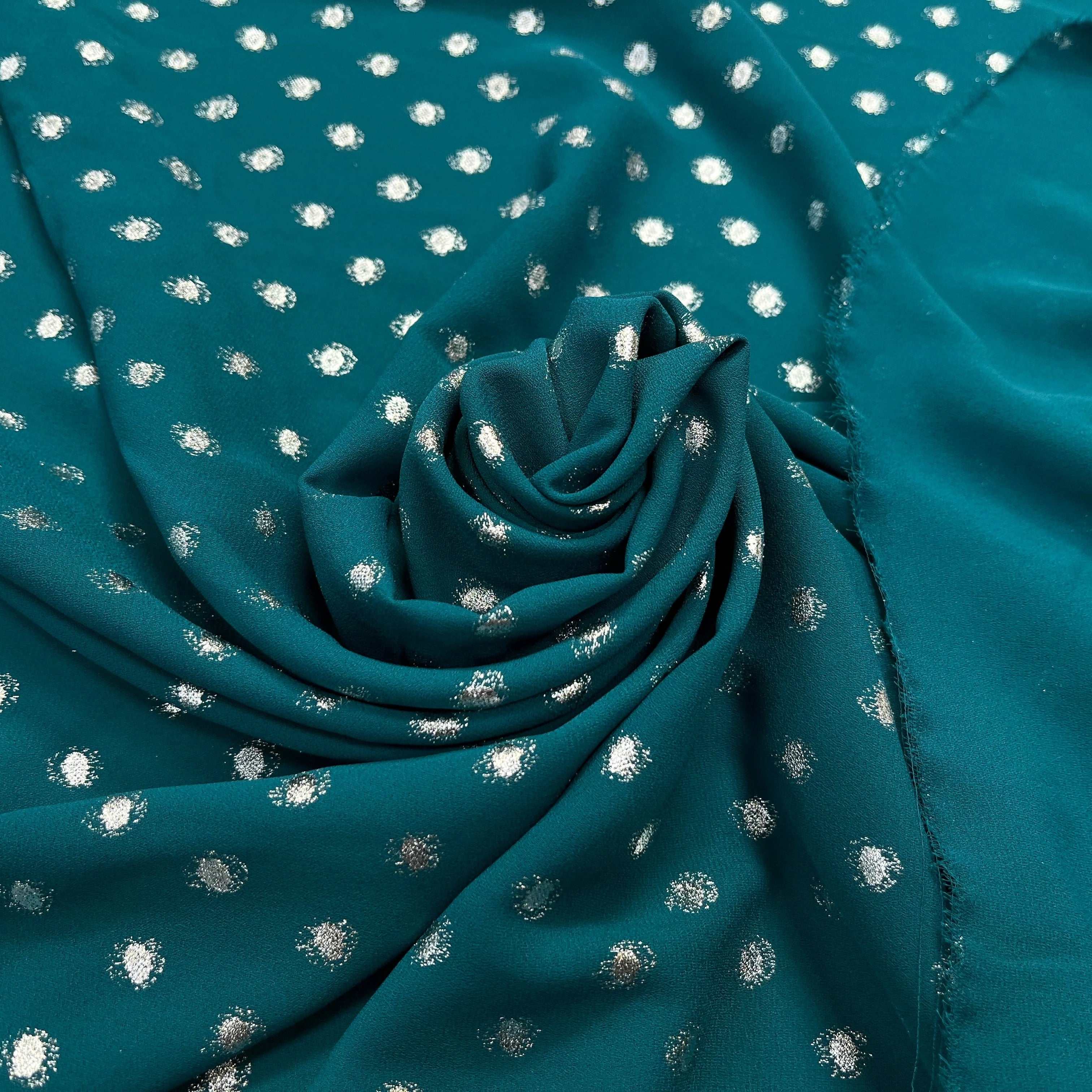 CREPE LUREX VERT CANARD POIS ARGENTÉ - My Little Coupon