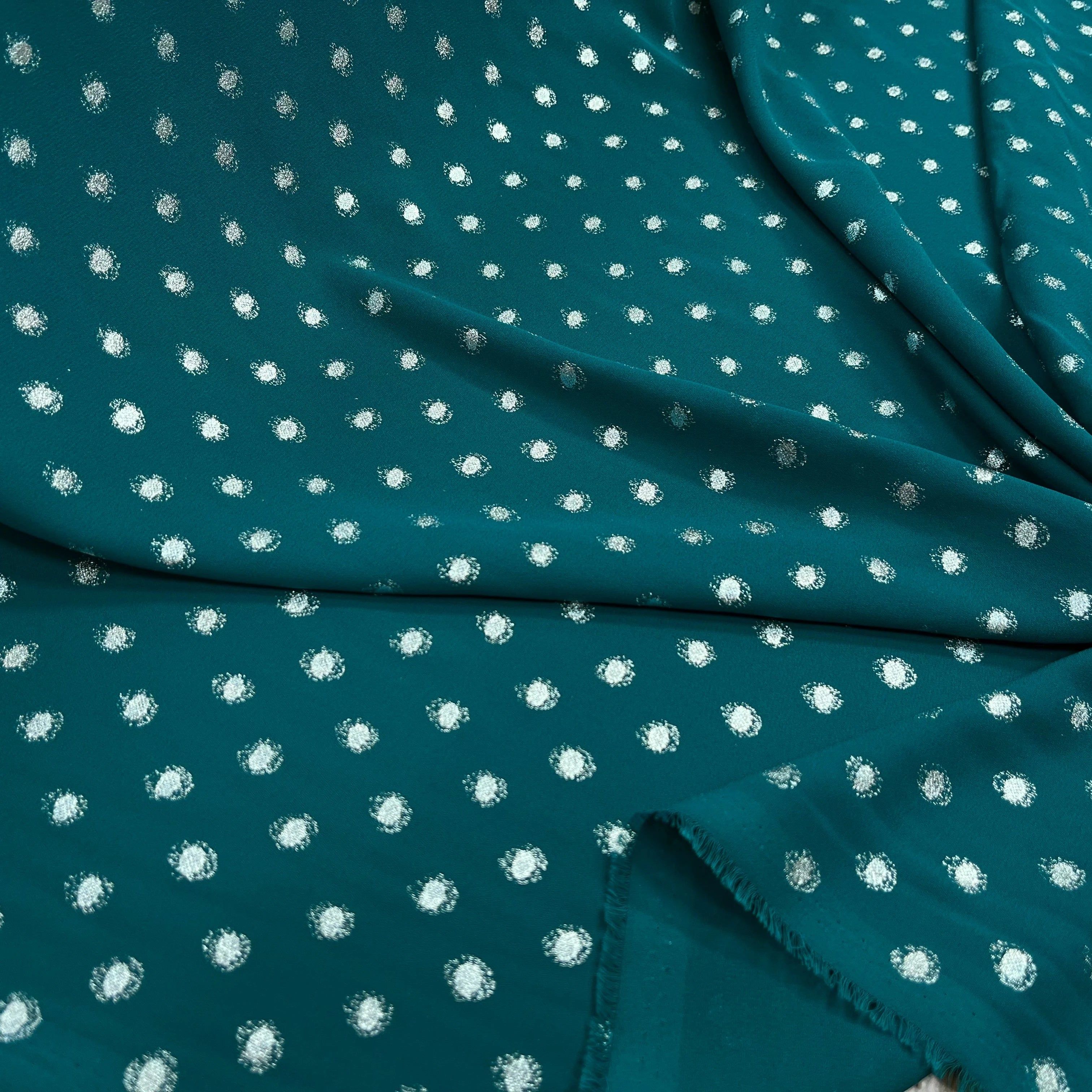 CREPE LUREX VERT CANARD POIS ARGENTÉ - My Little Coupon