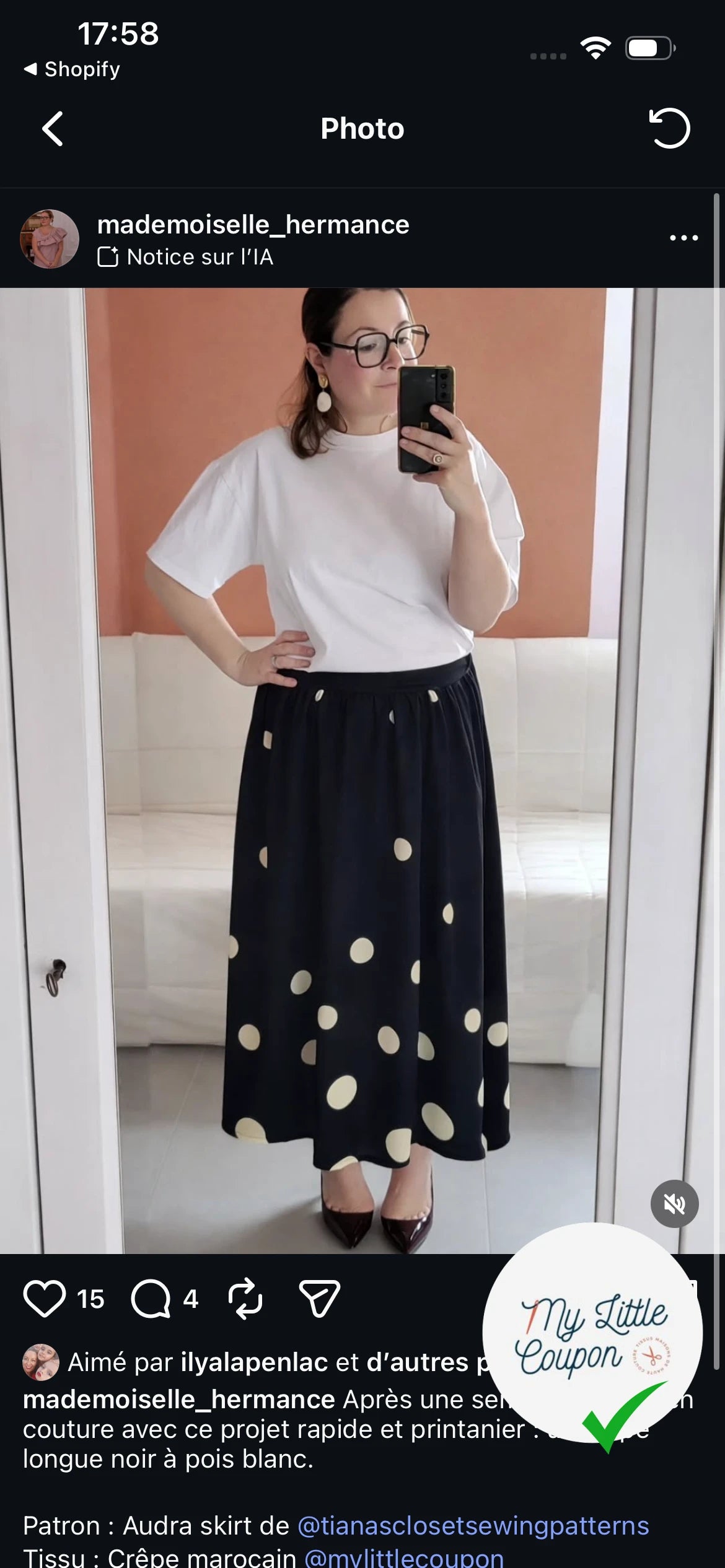 CREPE MAROCAIN 100% VISCOSE NOIR POIS BLANC CASSÉ - My Little Coupon