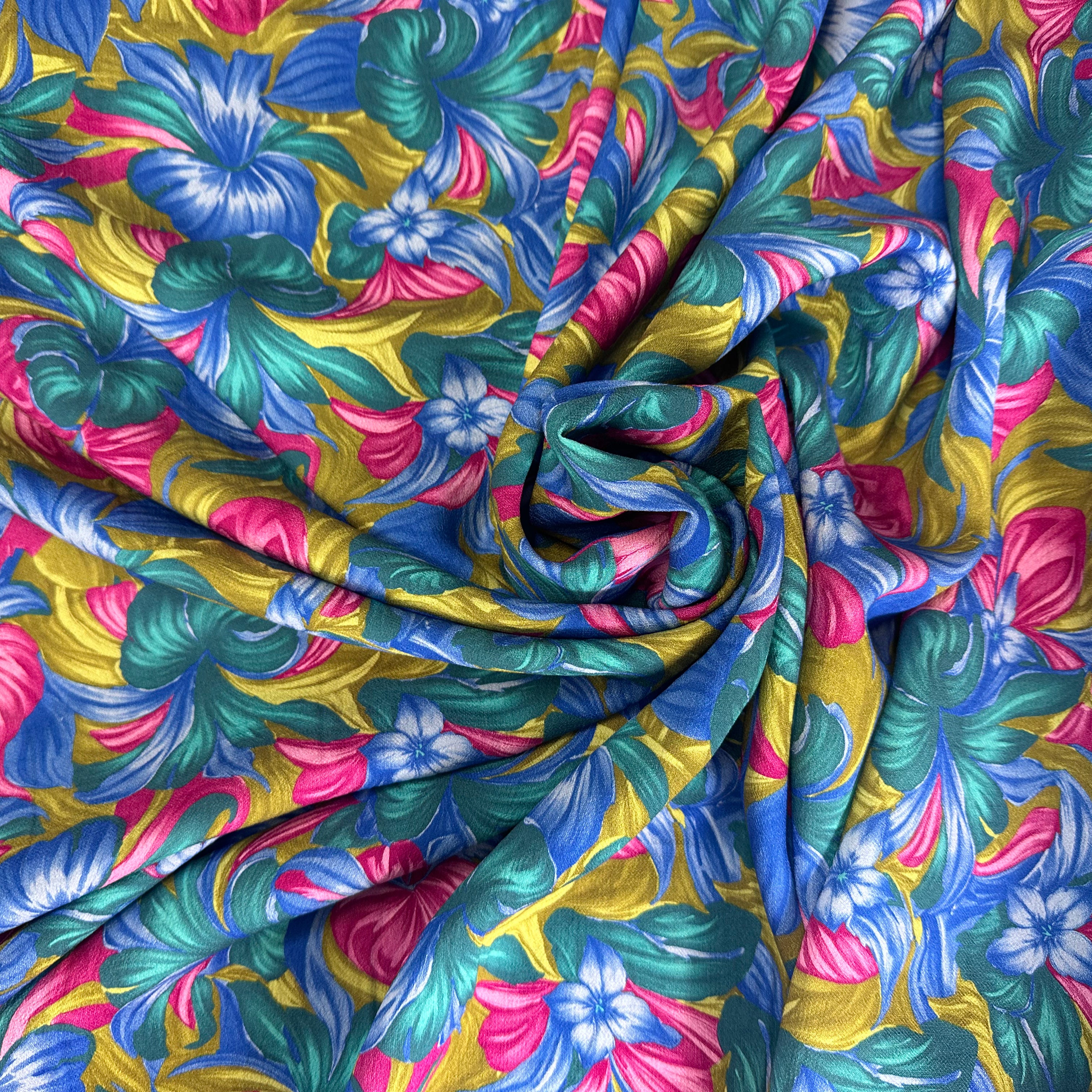 CREPE MAROCAIN VISCOSE FLEURS RETRO - My Little Coupon