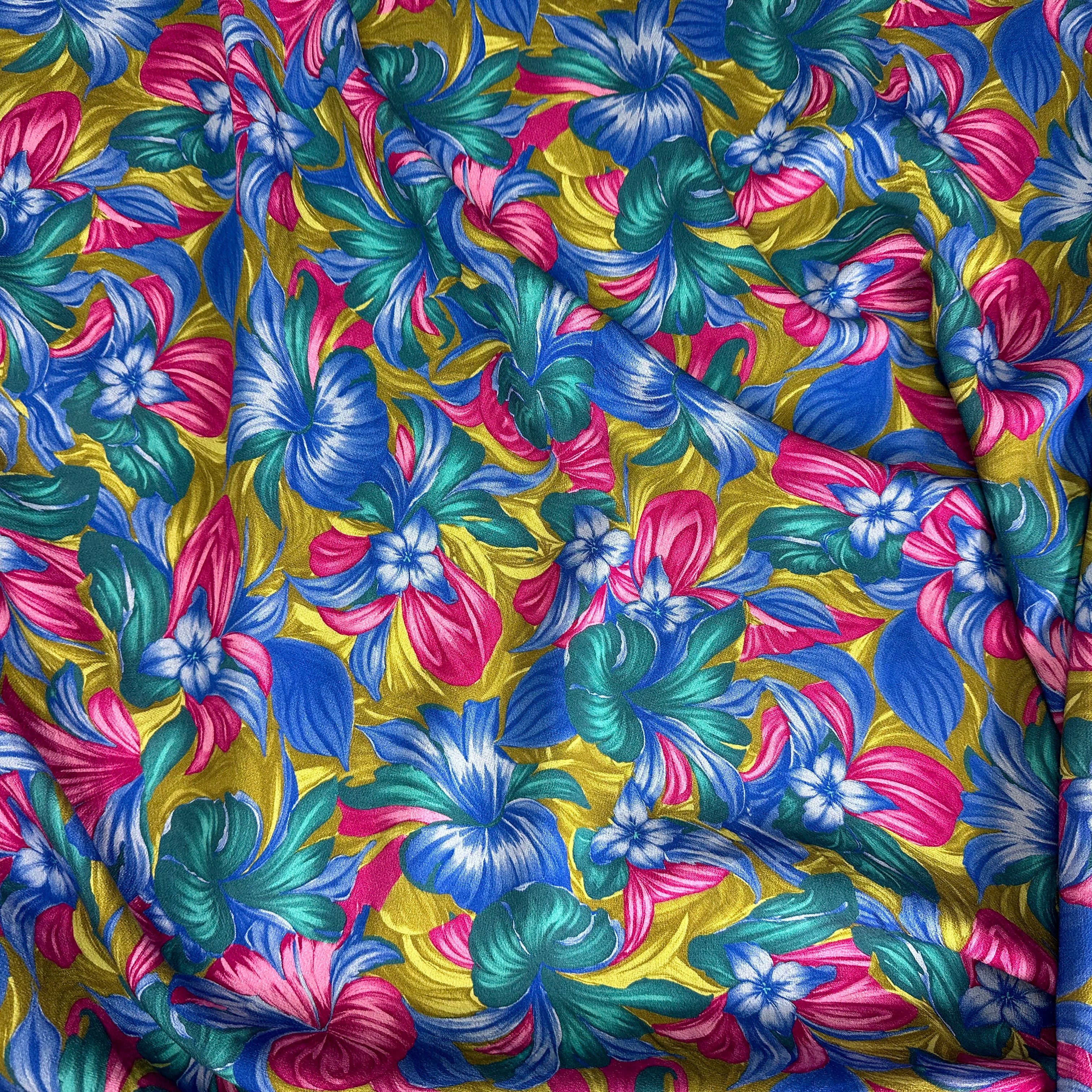 CREPE MAROCAIN VISCOSE FLEURS RETRO - My Little Coupon