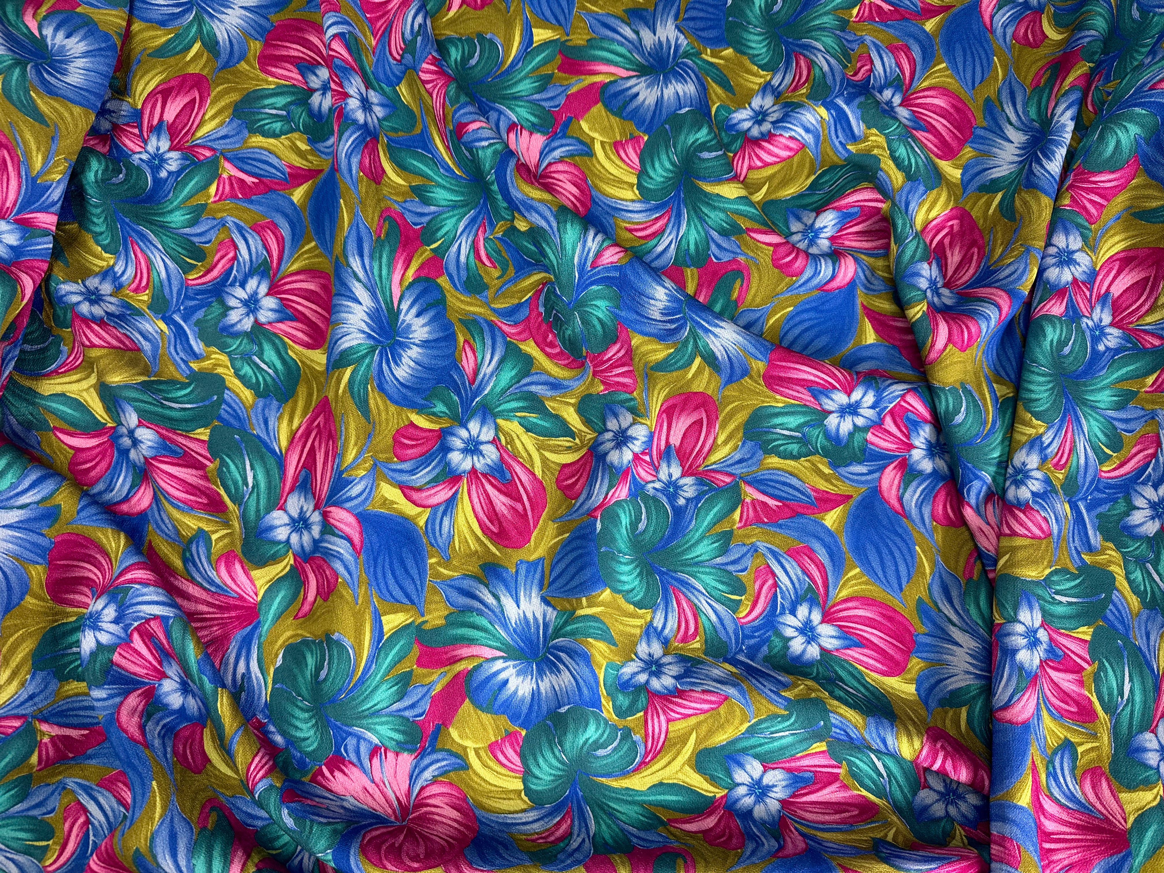 CREPE MAROCAIN VISCOSE FLEURS RETRO - My Little Coupon