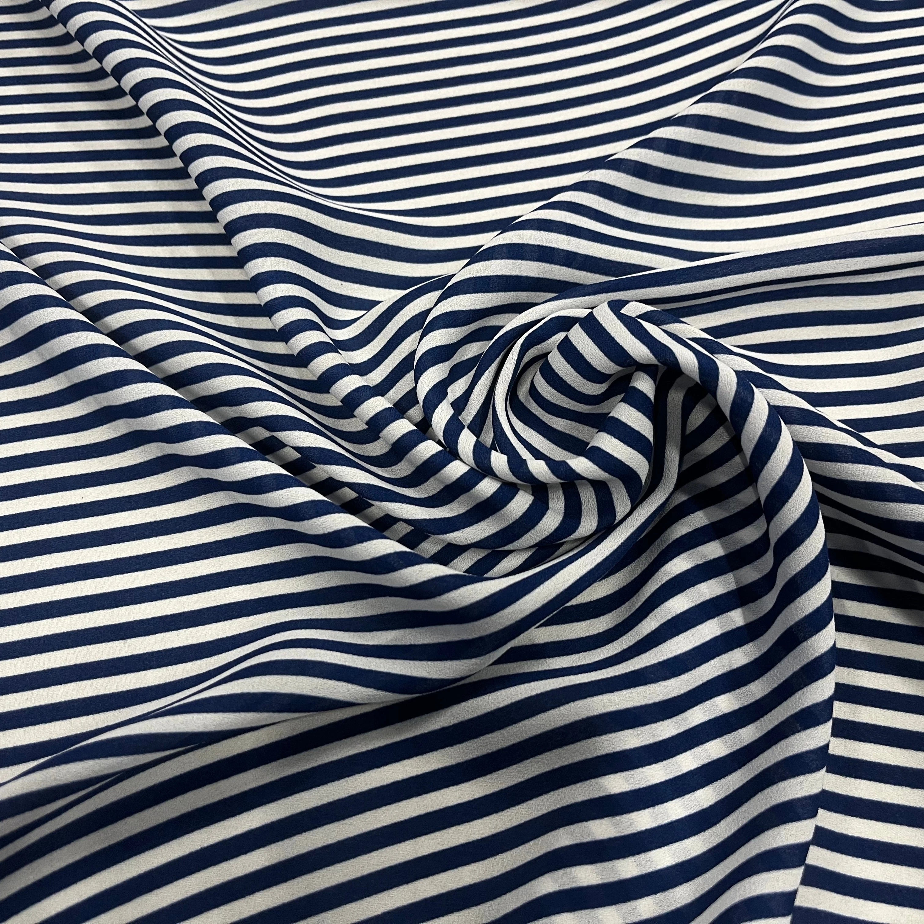 CREPE POLYESTER À RAYURES BLEU BLANCHE - My Little Coupon