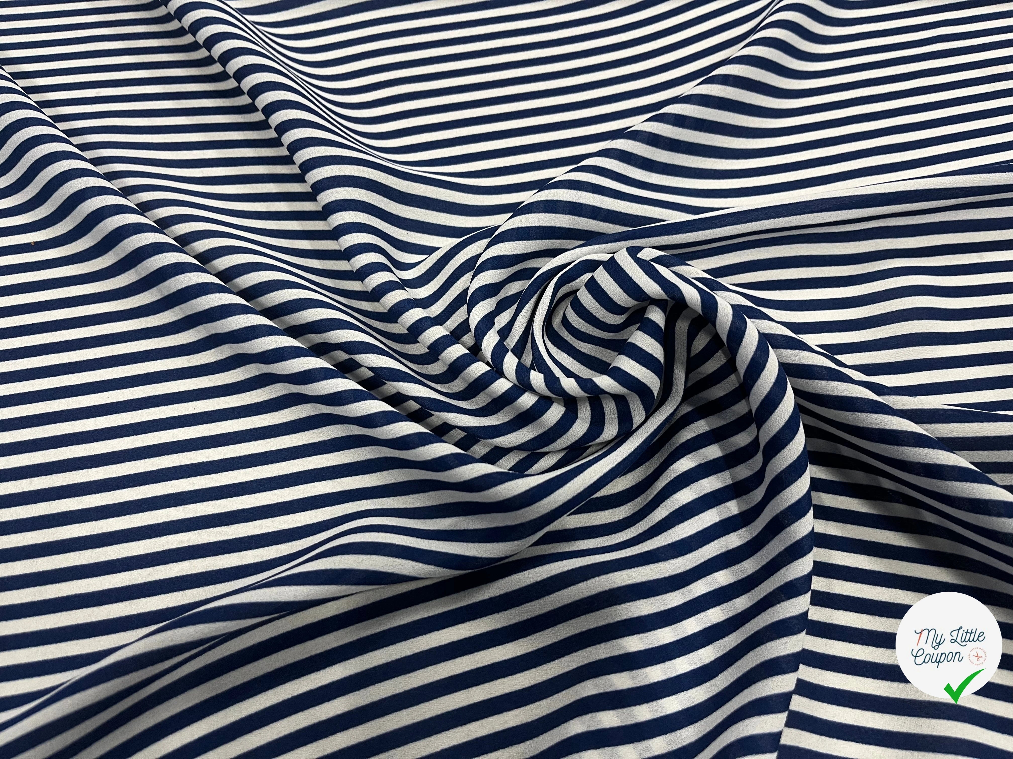 CREPE POLYESTER À RAYURES BLEU BLANCHE - My Little Coupon