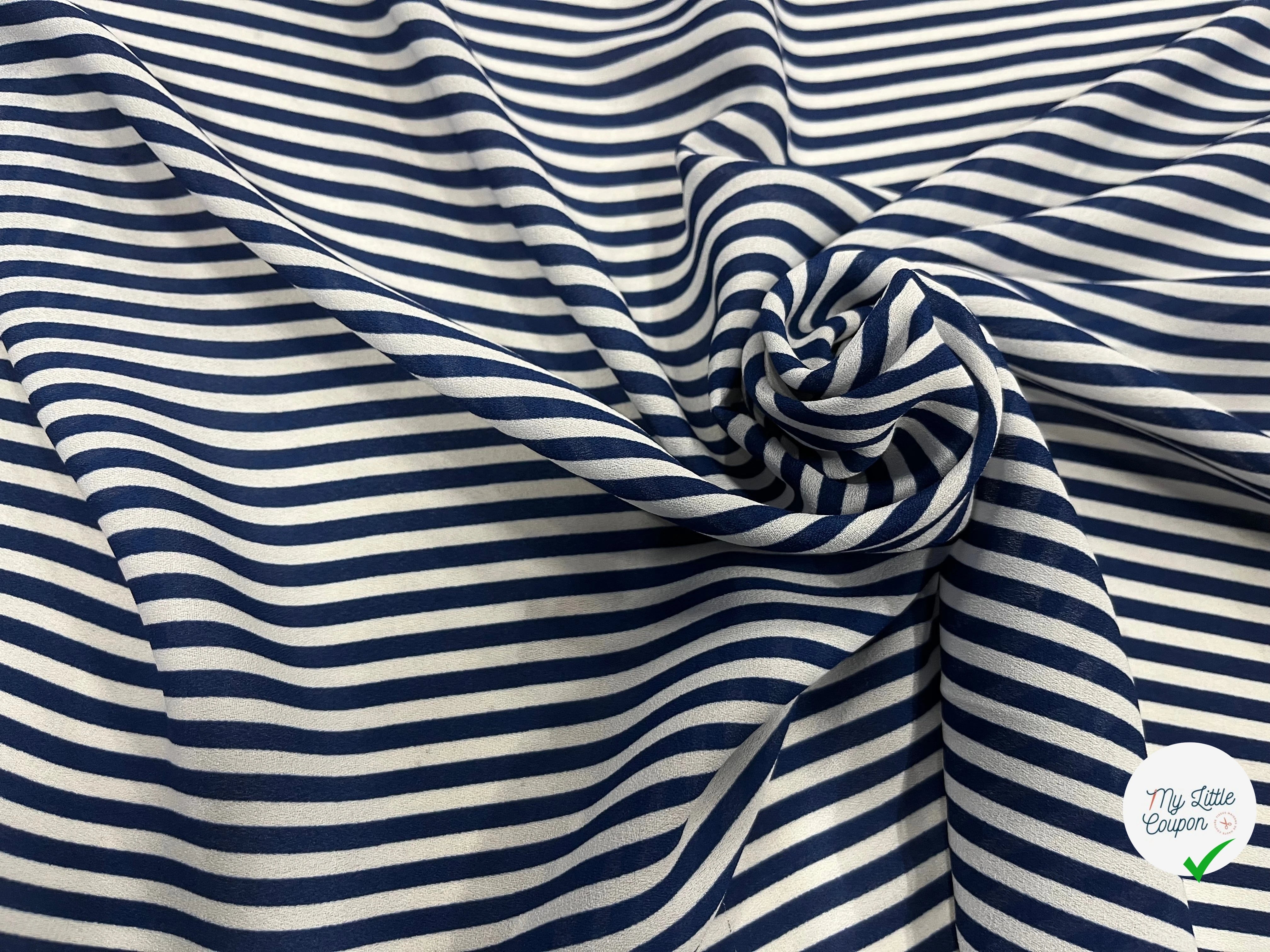 CREPE POLYESTER À RAYURES BLEU BLANCHE - My Little Coupon