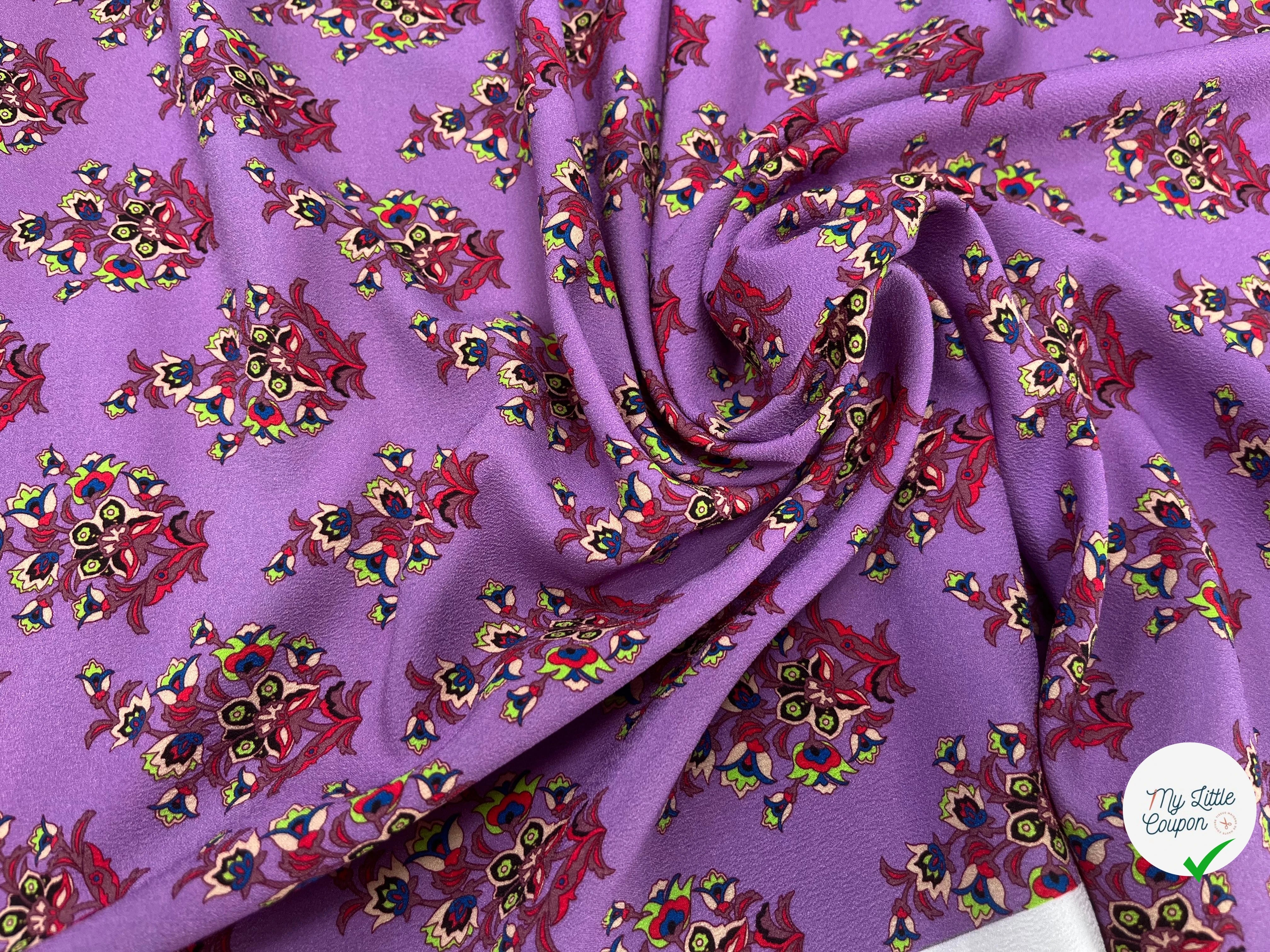 CREPE POLYESTER IMPRIMÉ FLEURS FOND VIOLET 148CM - My Little Coupon