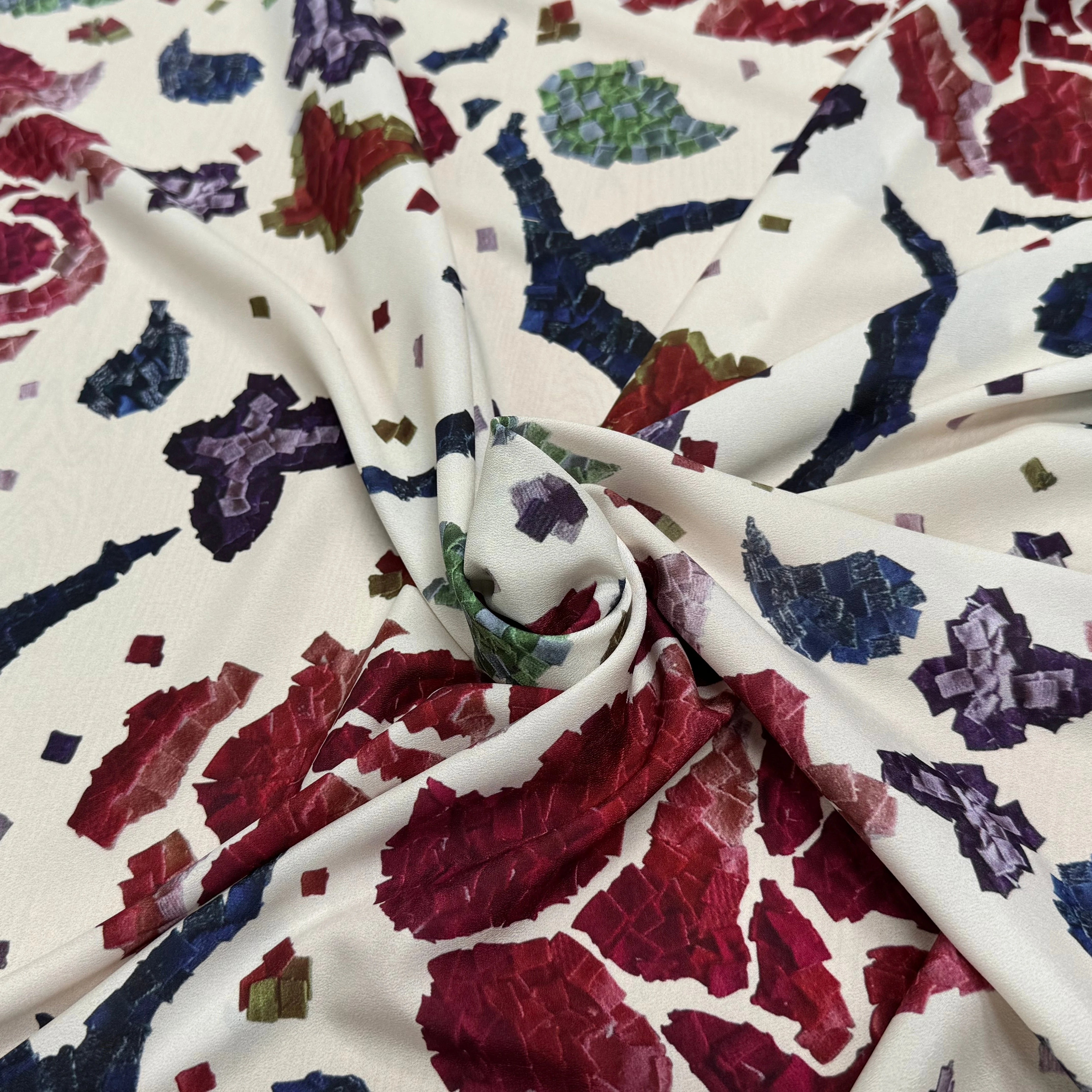 CRÊPE POLYESTER IMPRIMÉ FLORAL GROSSES FLEURS RAPPORT 98 CM CREPE SB GROSSES FLEURS - My Little Coupon