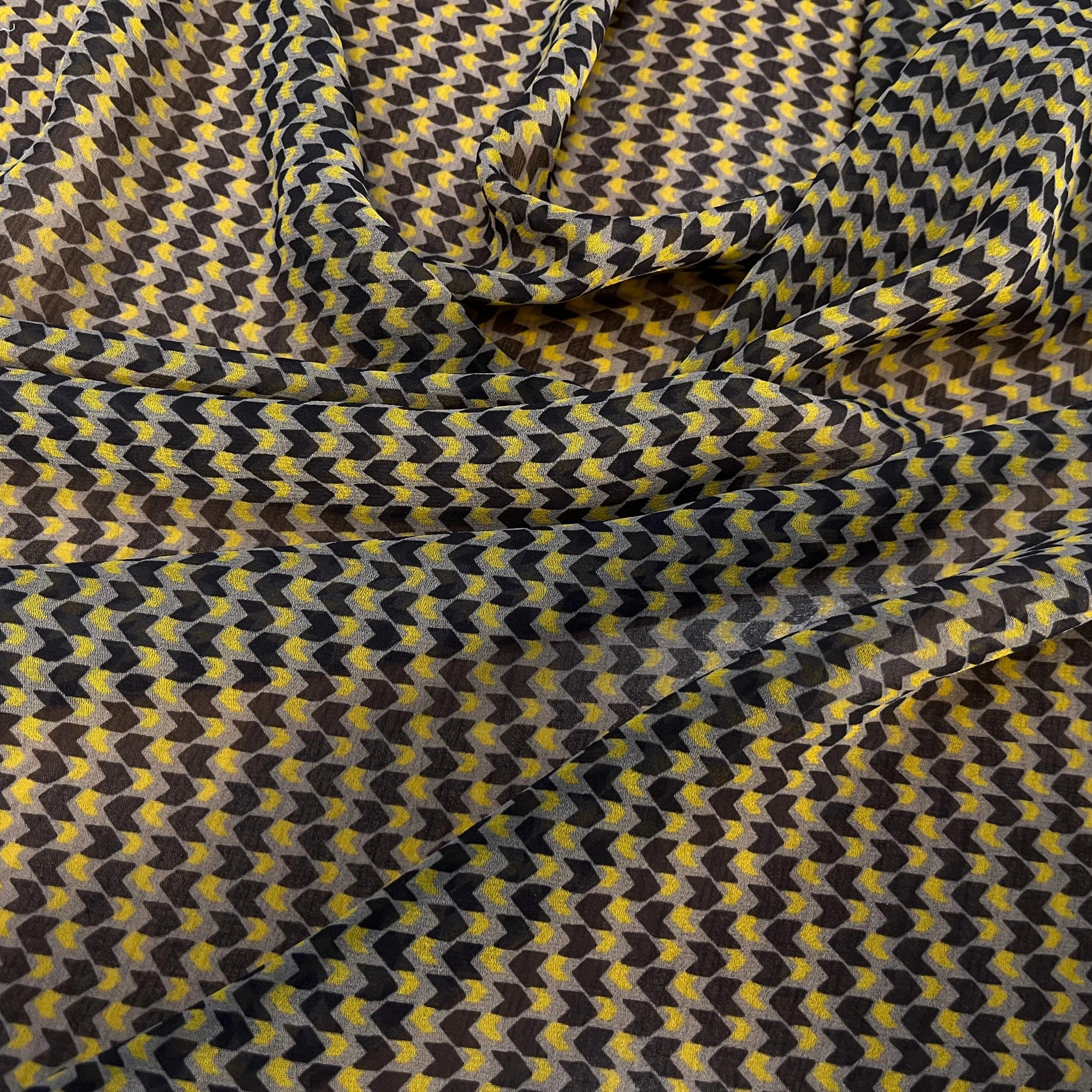 CREPE POLYESTER MOTIF GÉOMERIQUE NOIR JAUNE - My Little Coupon