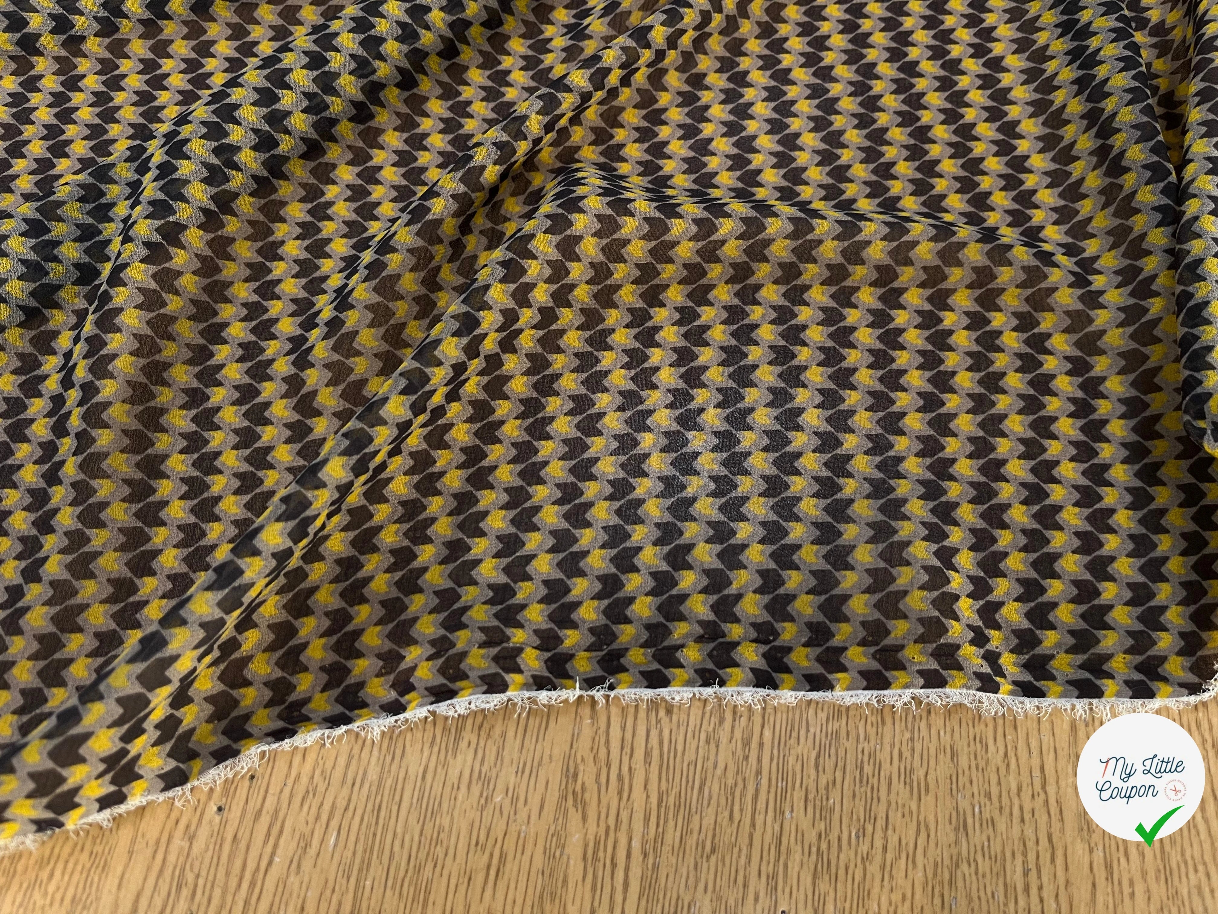 CREPE POLYESTER MOTIF GÉOMERIQUE NOIR JAUNE - My Little Coupon