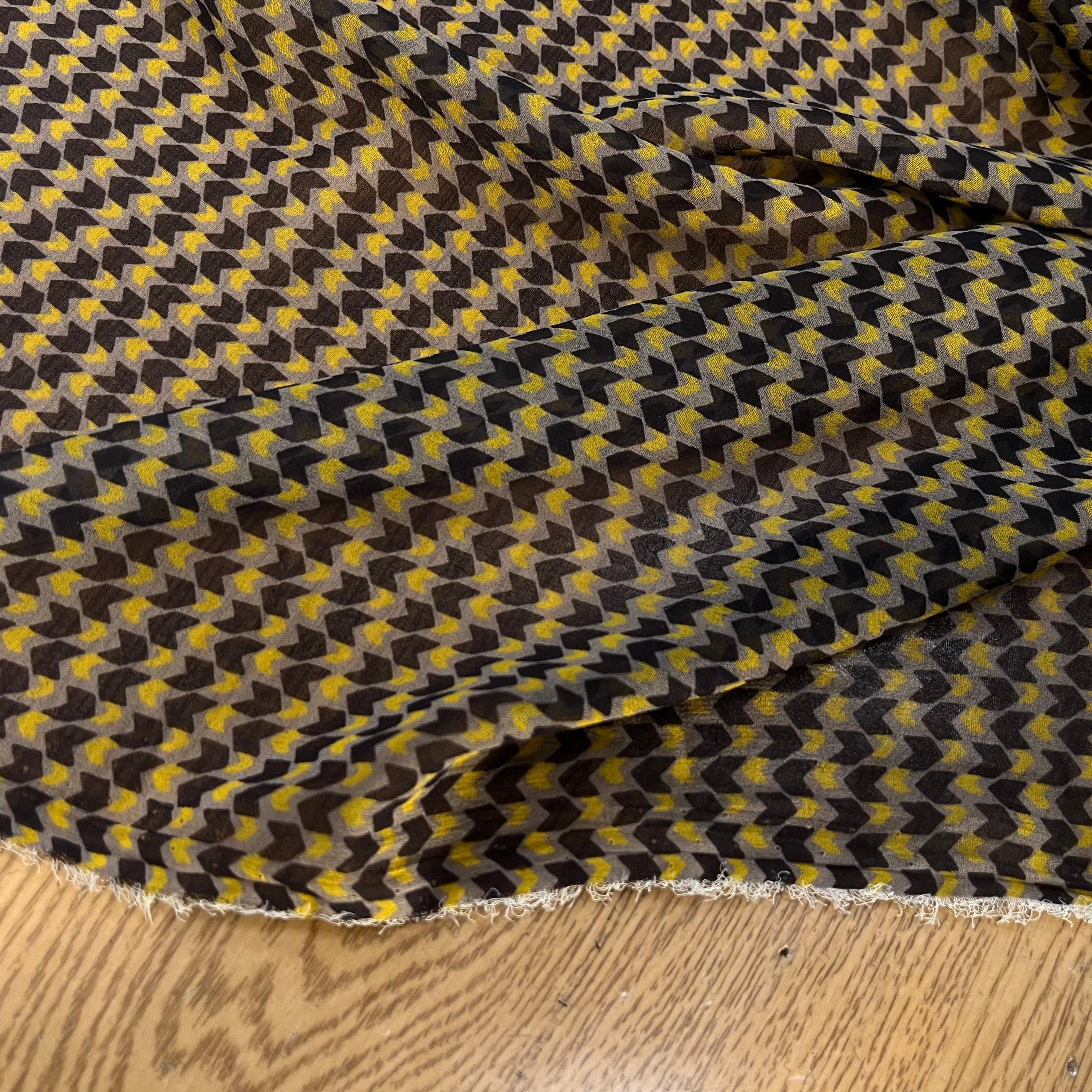 CREPE POLYESTER MOTIF GÉOMERIQUE NOIR JAUNE - My Little Coupon