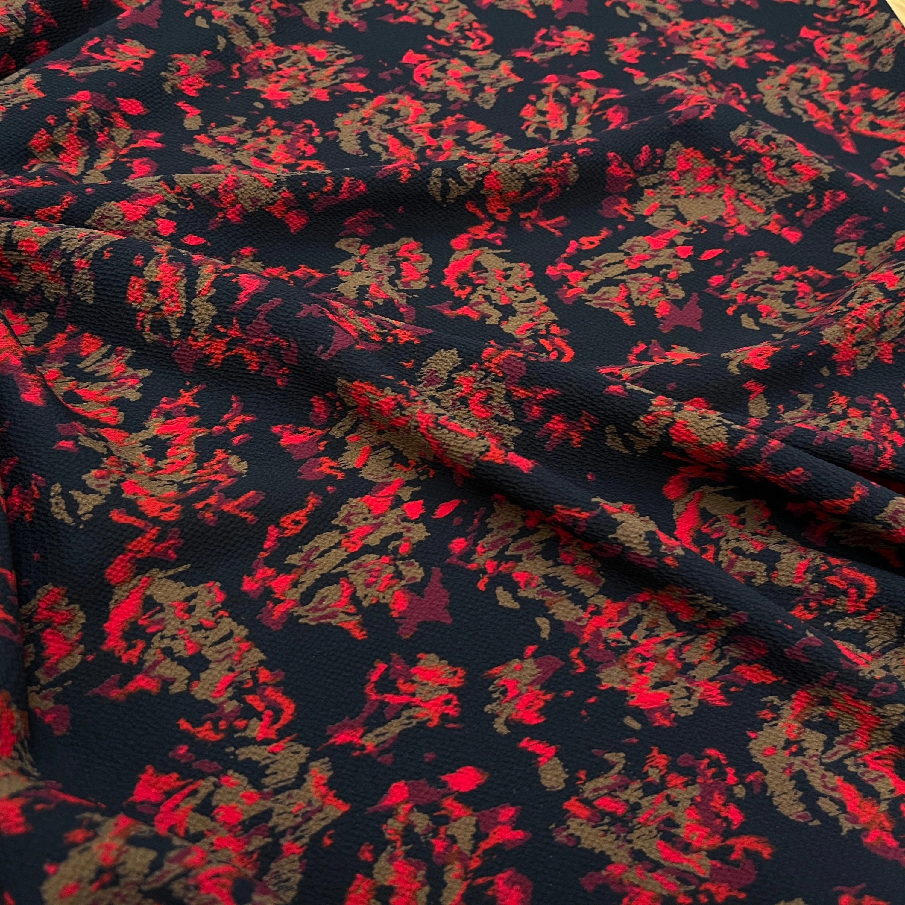 CREPE POLYESTER MOTIF MULTICOLORES SUR FOND NOIR - My Little Coupon