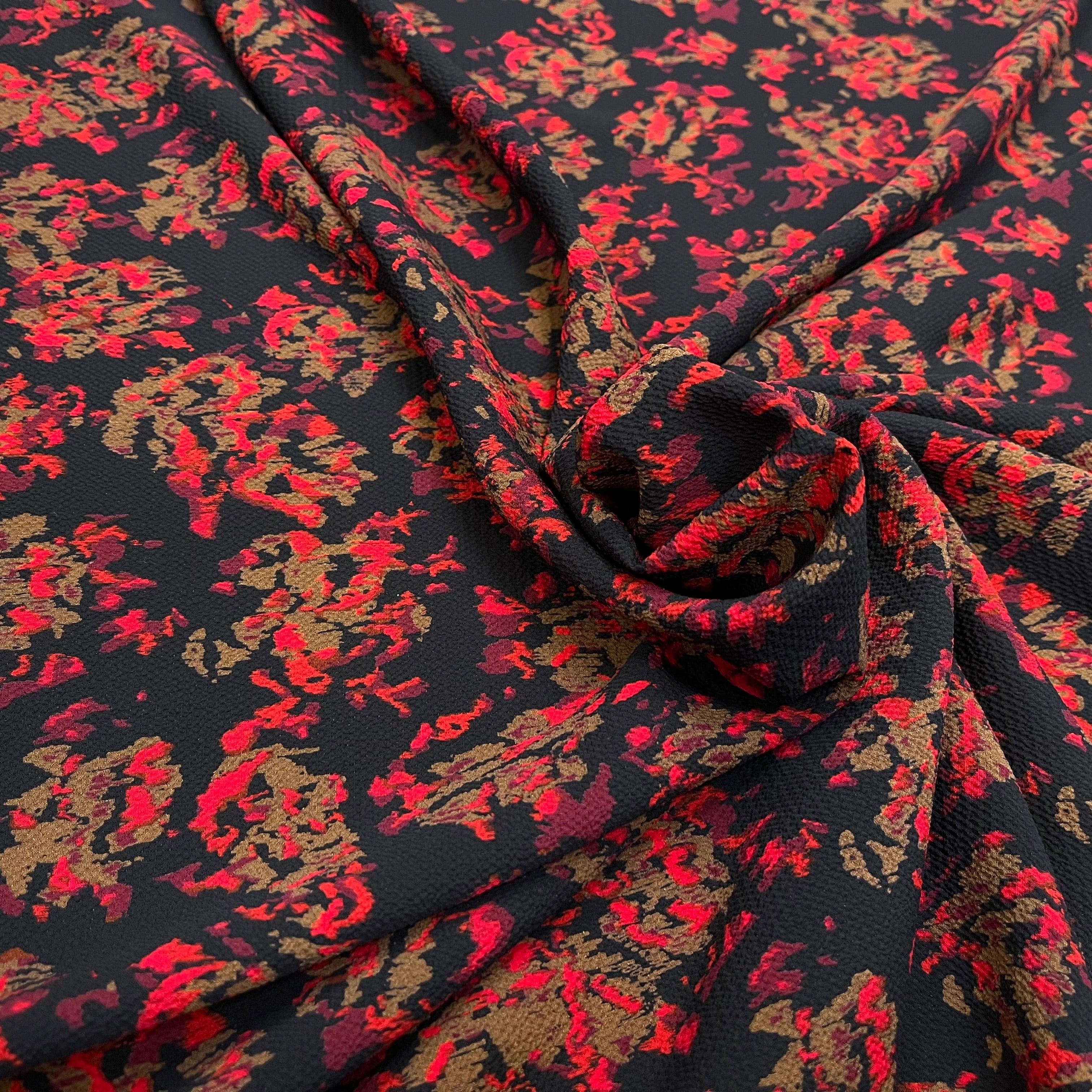 CREPE POLYESTER MOTIF MULTICOLORES SUR FOND NOIR - My Little Coupon