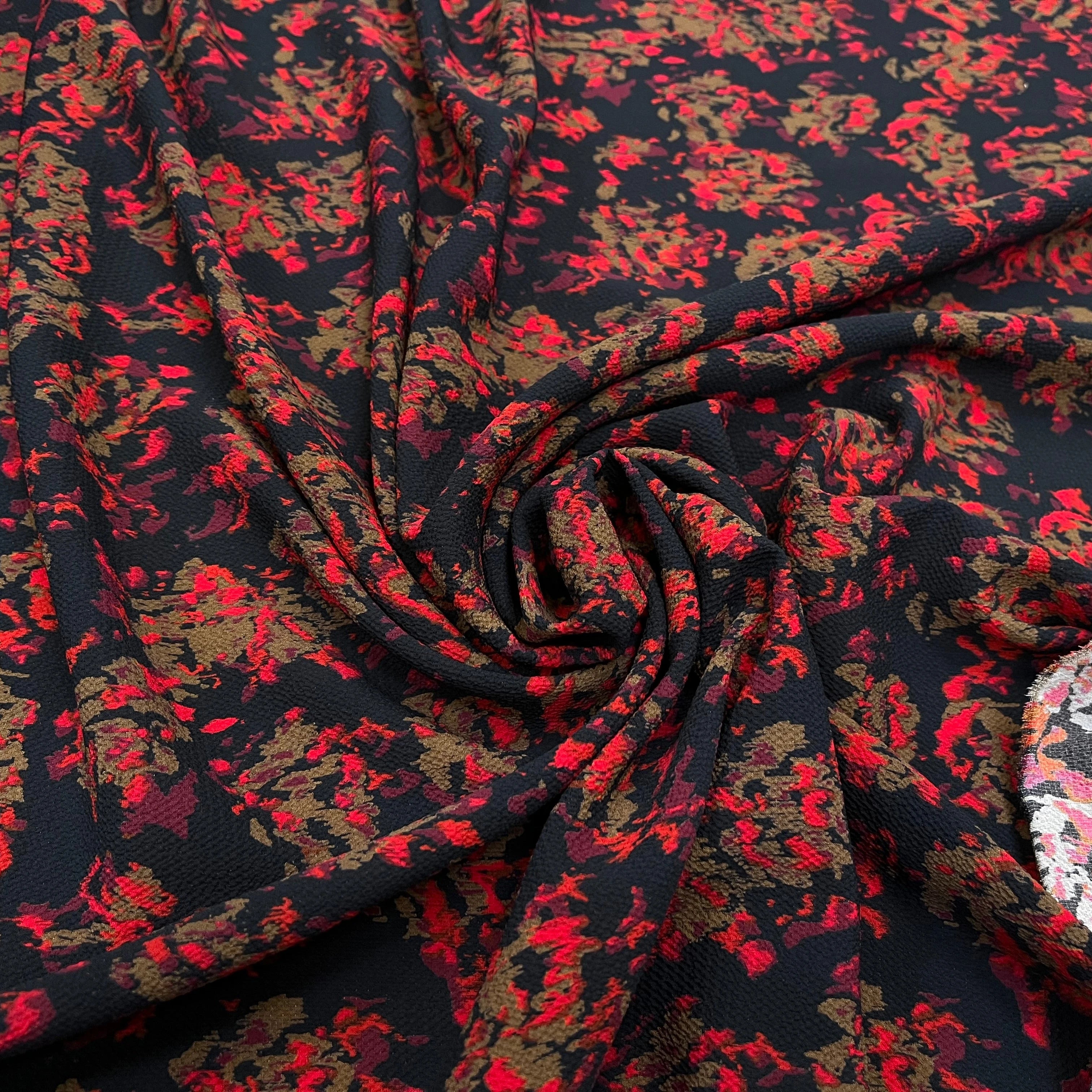 CREPE POLYESTER MOTIF MULTICOLORES SUR FOND NOIR - My Little Coupon