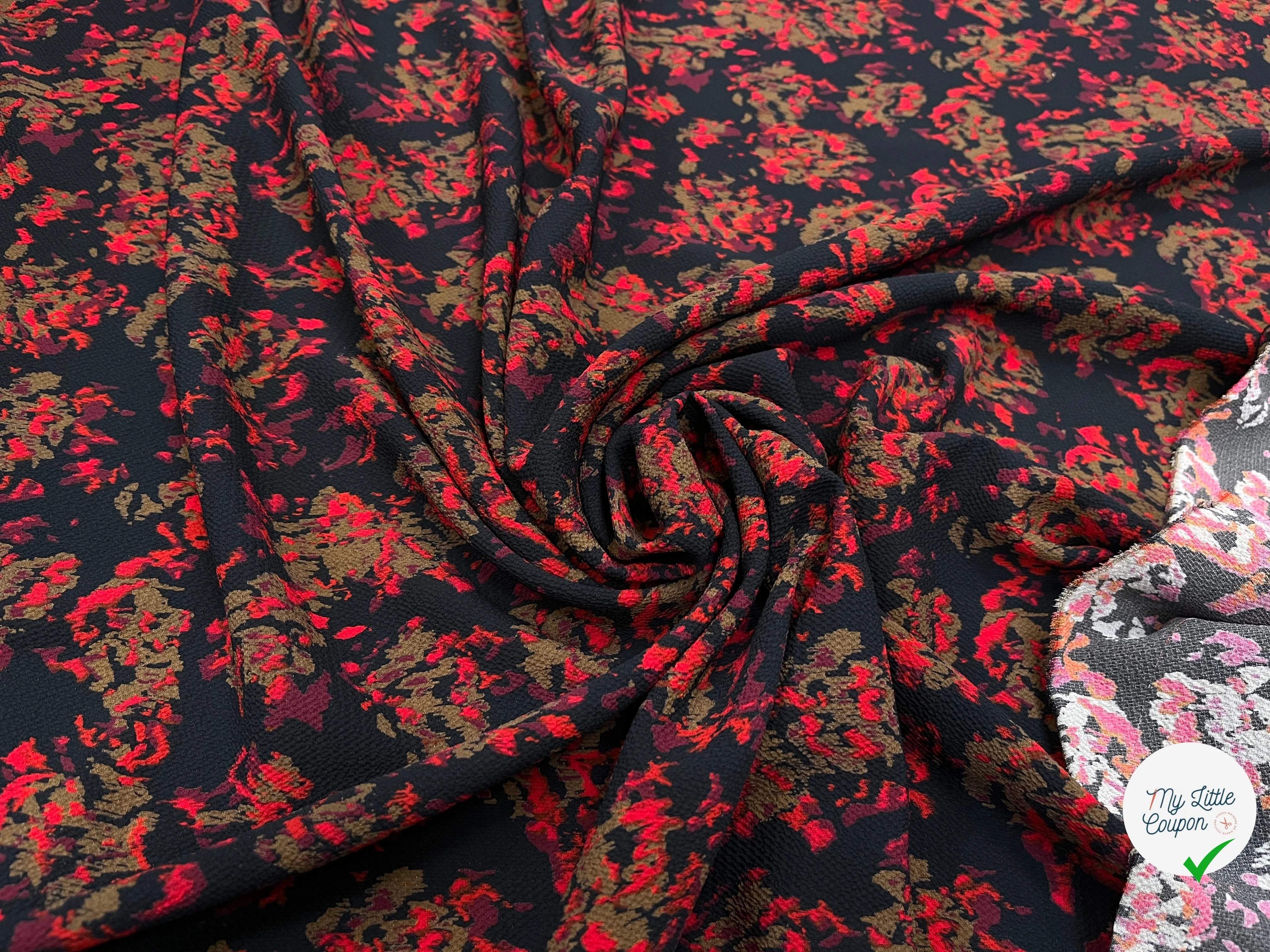 CREPE POLYESTER MOTIF MULTICOLORES SUR FOND NOIR - My Little Coupon