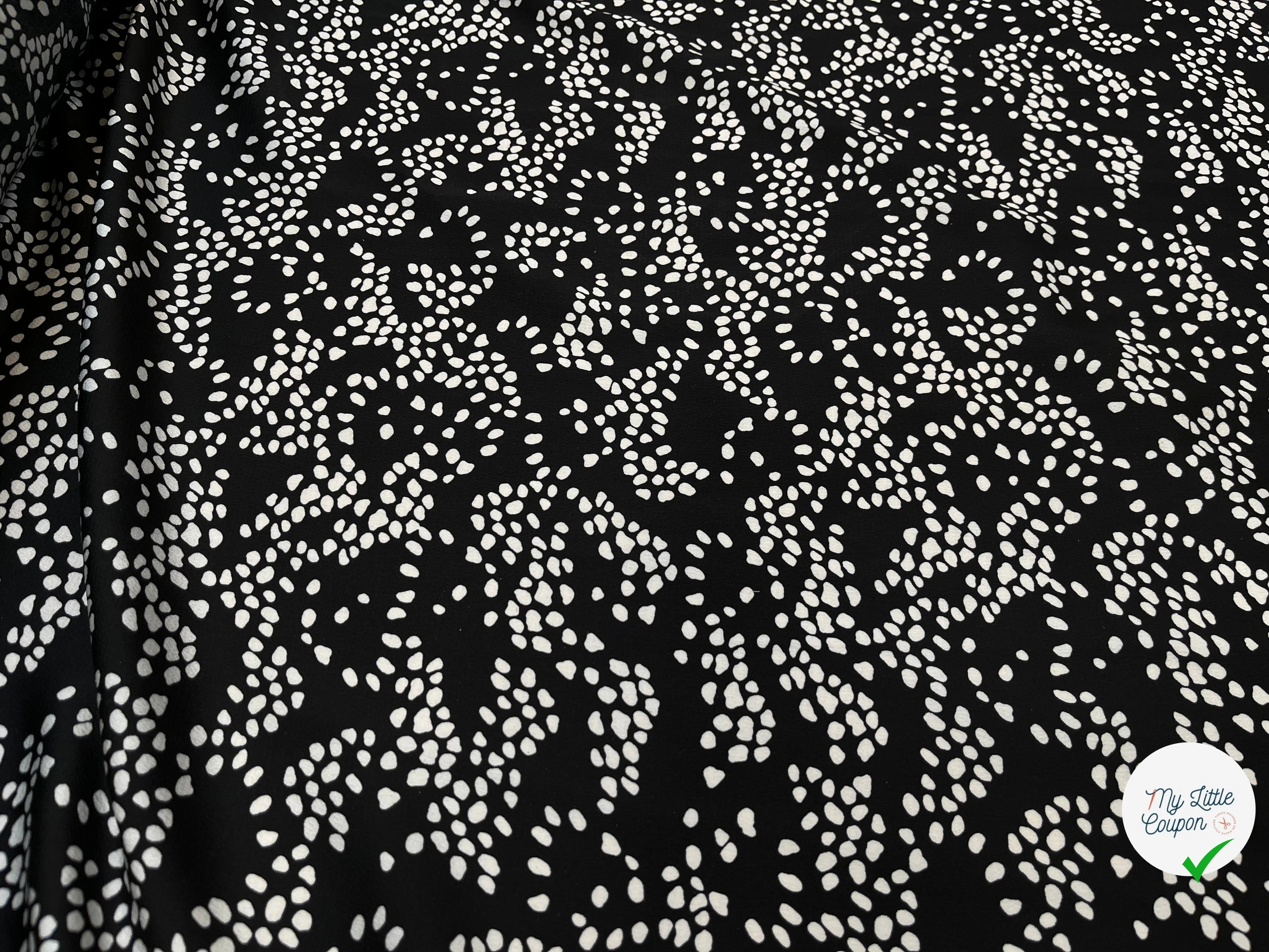 CREPE SATINÉ FOND NOIR POIS BLANC - My Little Coupon