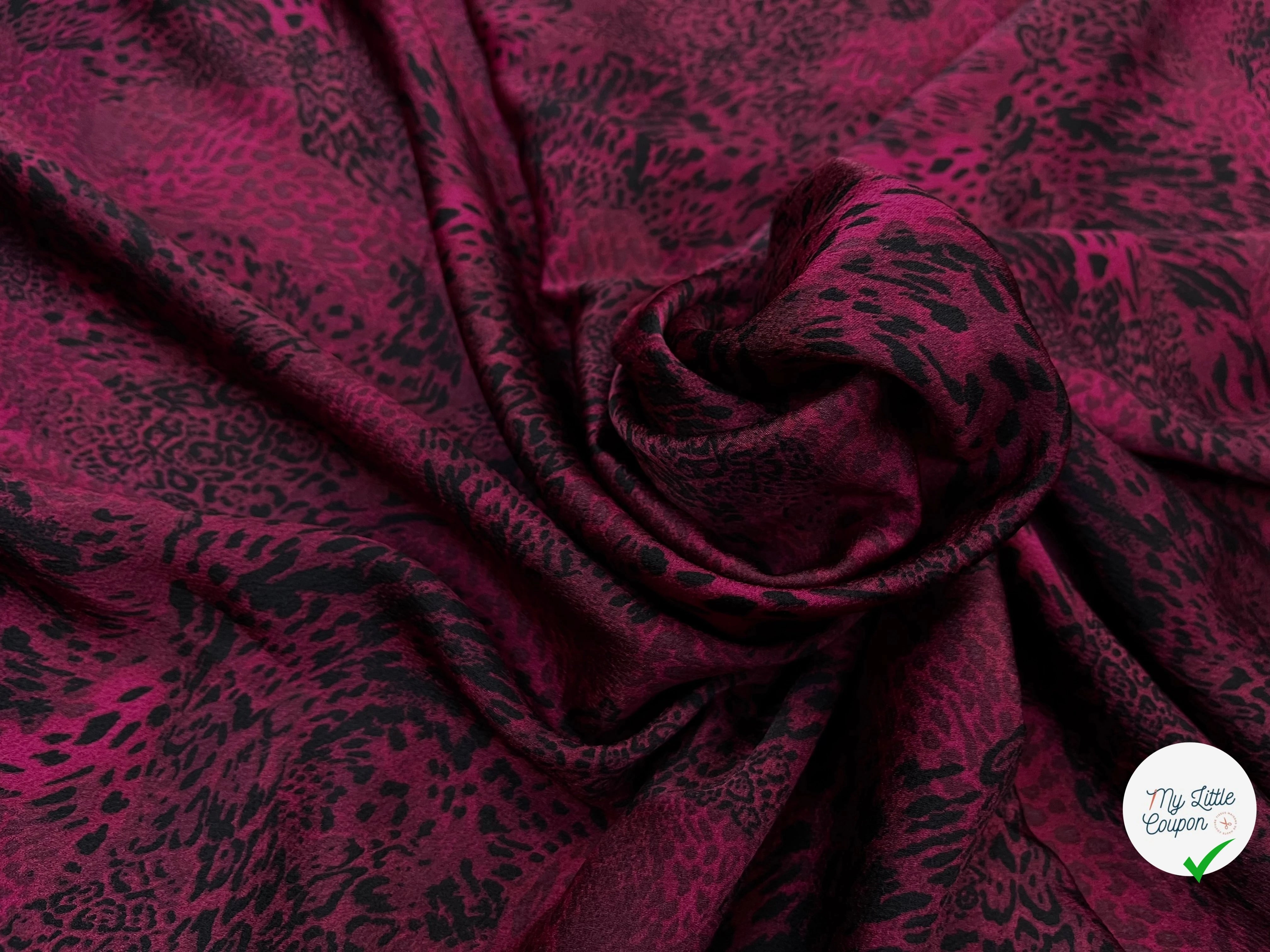 CREPE SATINÉ MOTIF ANIMAL LÉOPARD BORDEAUX - My Little Coupon