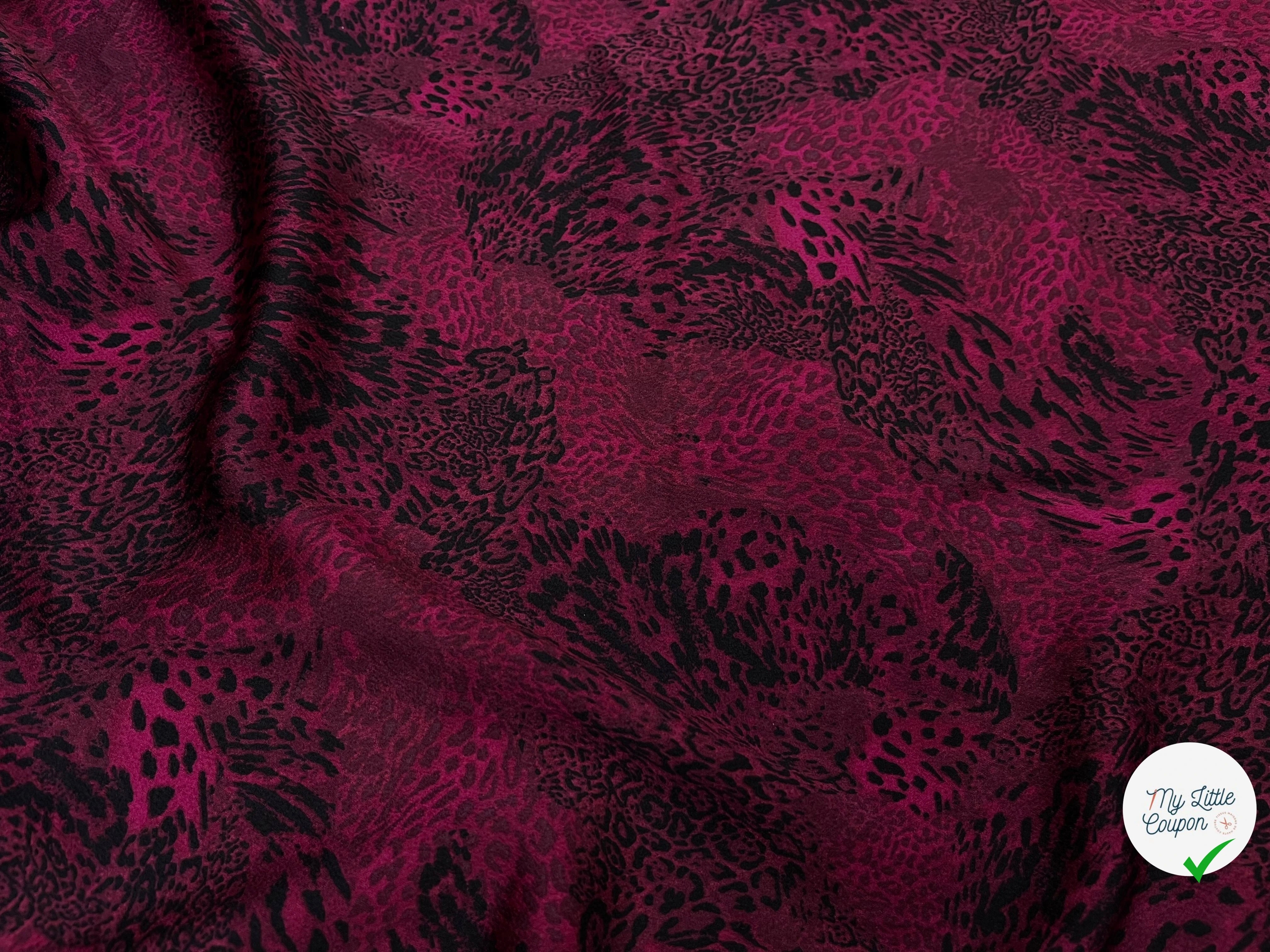 CREPE SATINÉ MOTIF ANIMAL LÉOPARD BORDEAUX - My Little Coupon