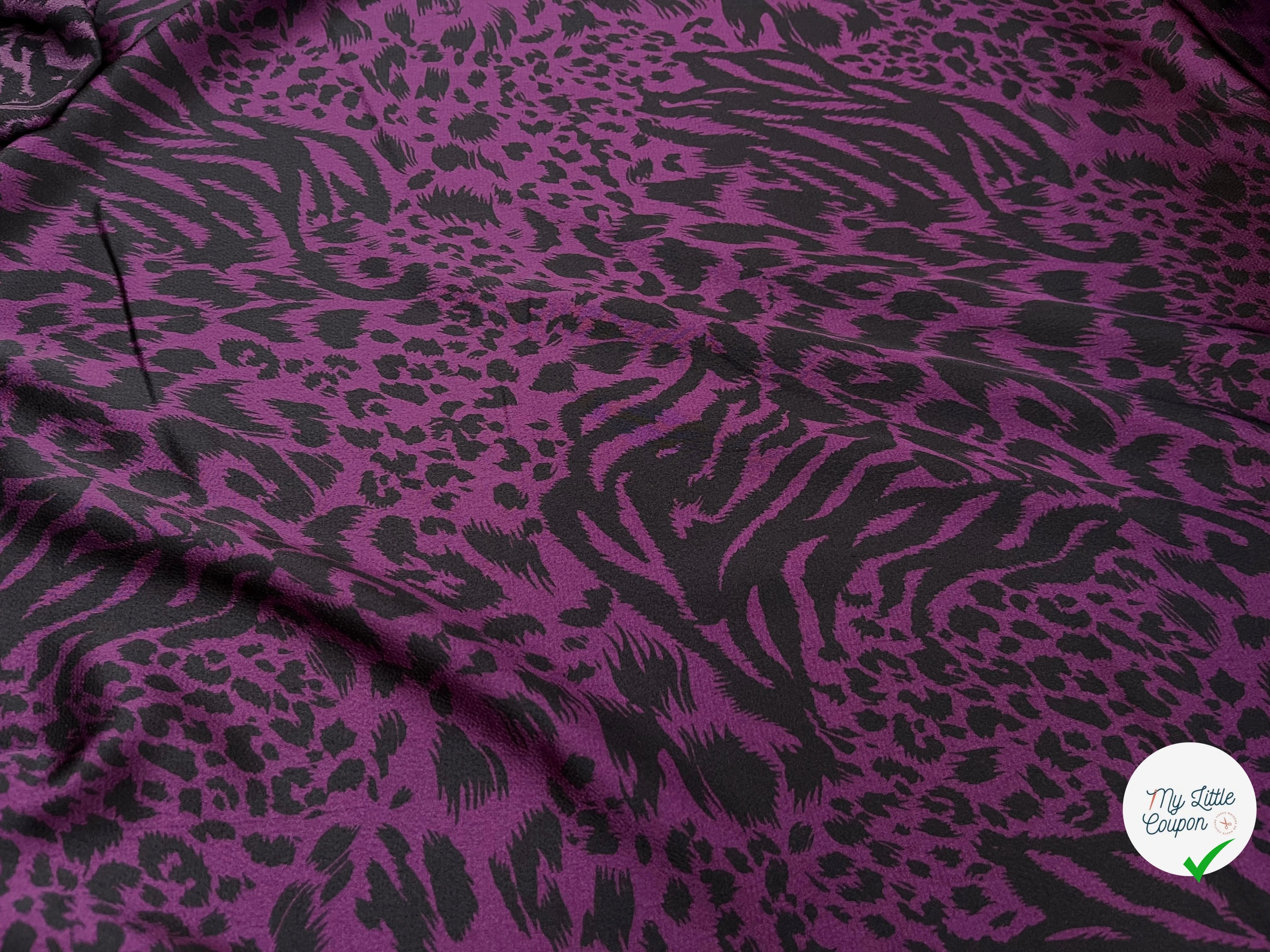 CREPE SATINÉ MOTIF LÉOPARD VIOLET - My Little Coupon