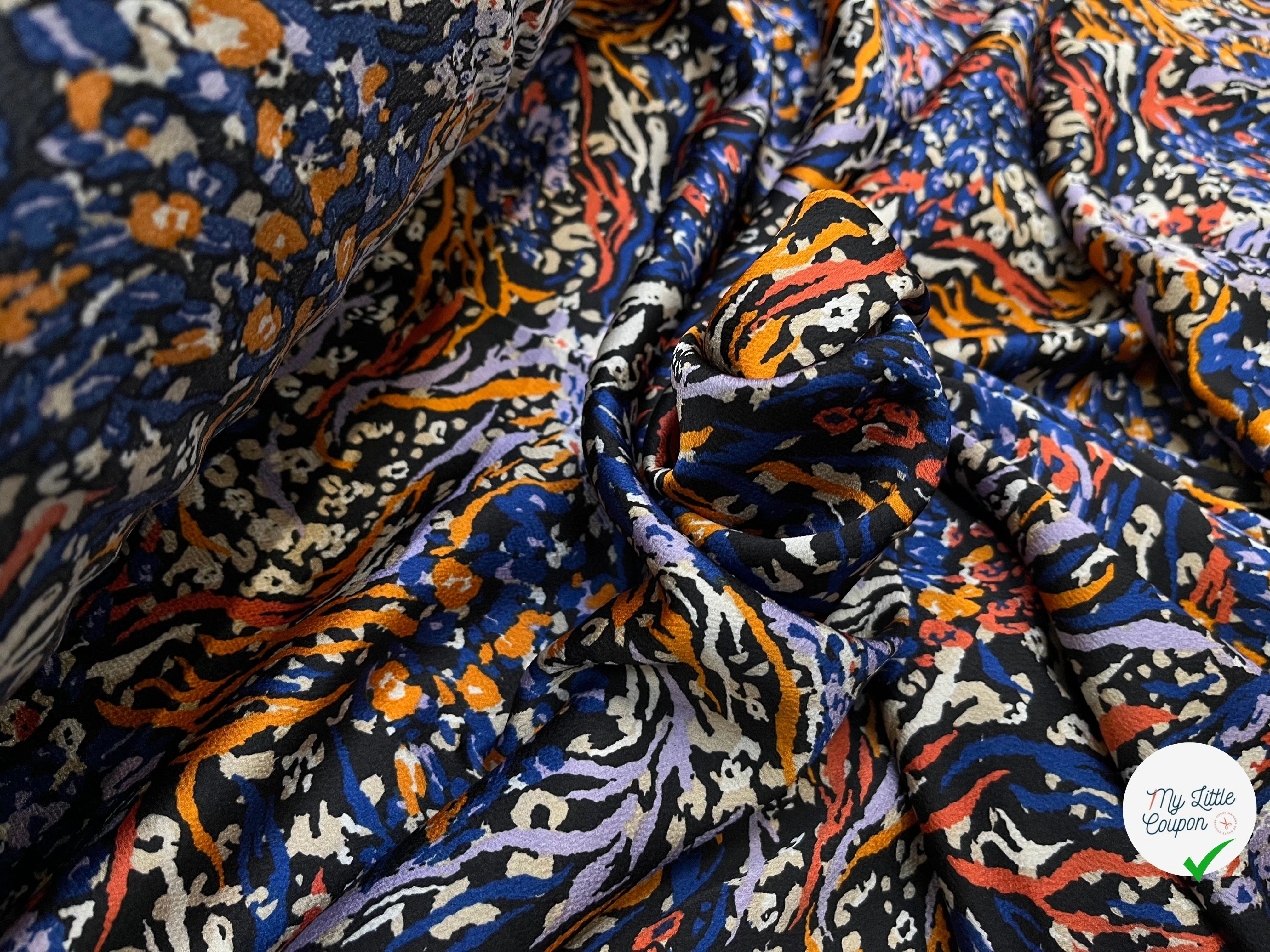 CREPE SATINÉ MOTIF PEINTURE MULTICOLORE TIE&DYE - My Little Coupon