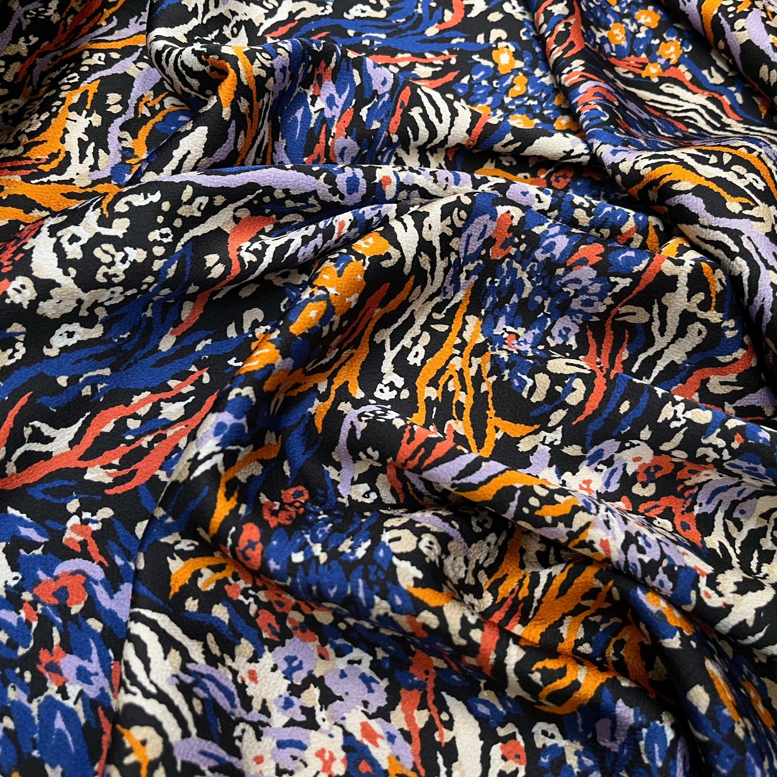 CREPE SATINÉ MOTIF PEINTURE MULTICOLORE TIE&DYE - My Little Coupon