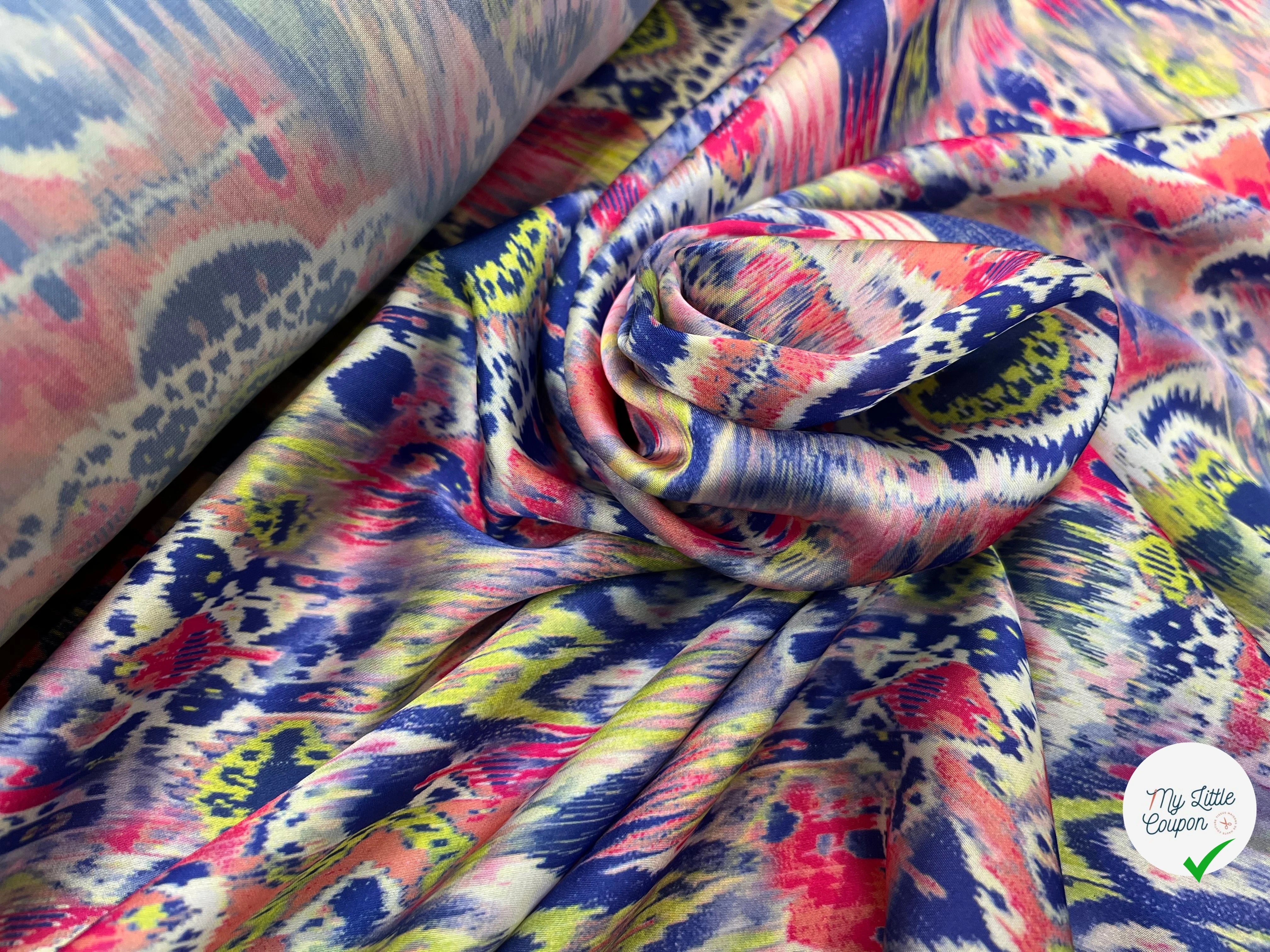 CREPE SATINÉ MOTIF TEMPLE AVEC UN OEIL TIE AND DYE - My Little Coupon