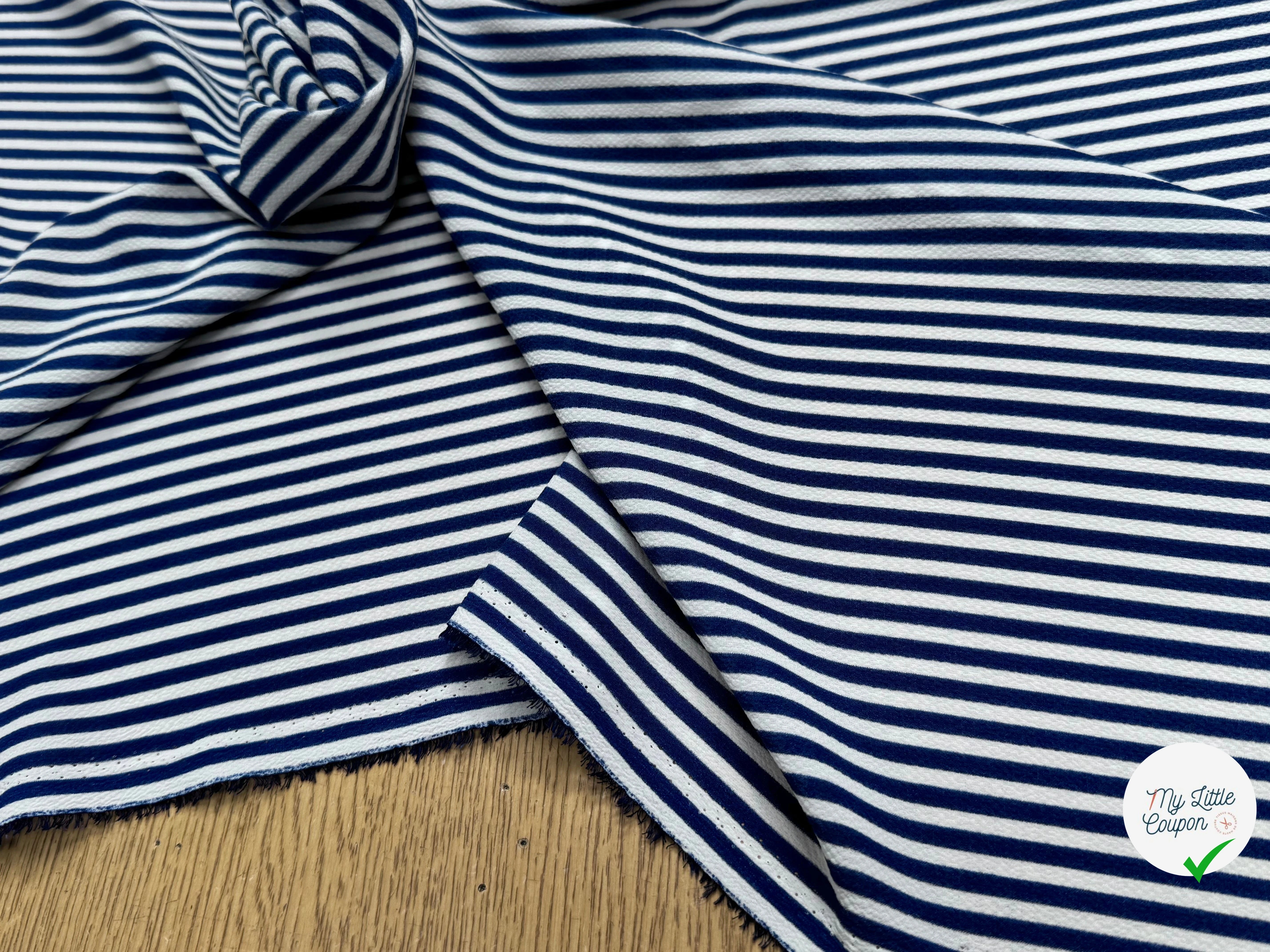 CREPE SEMI-GAUFFRÉ RAYURES BLEUES - My Little Coupon