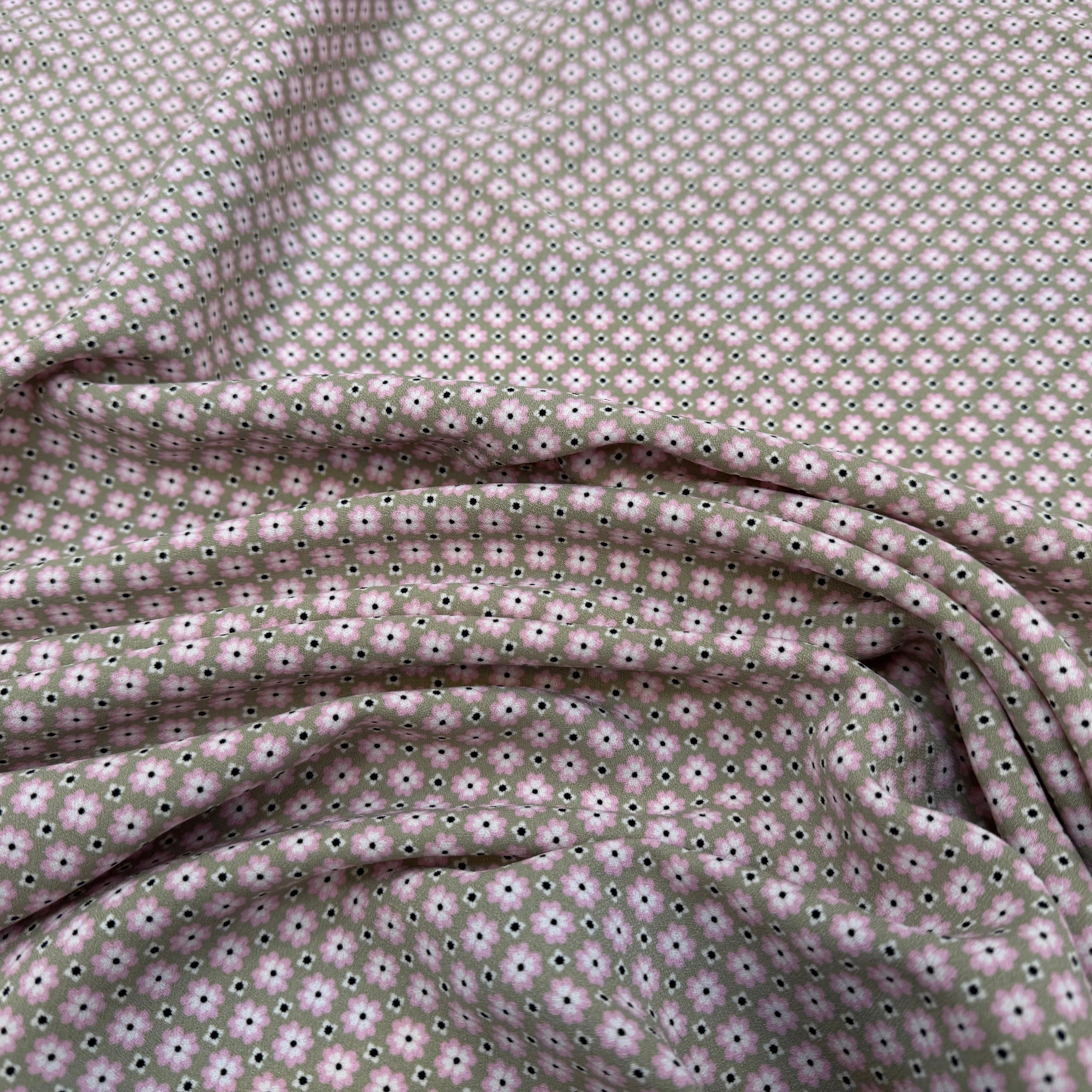 CREPE SUPERBE TENUE PRINT FLOWERS FOND ROSE - My Little Coupon