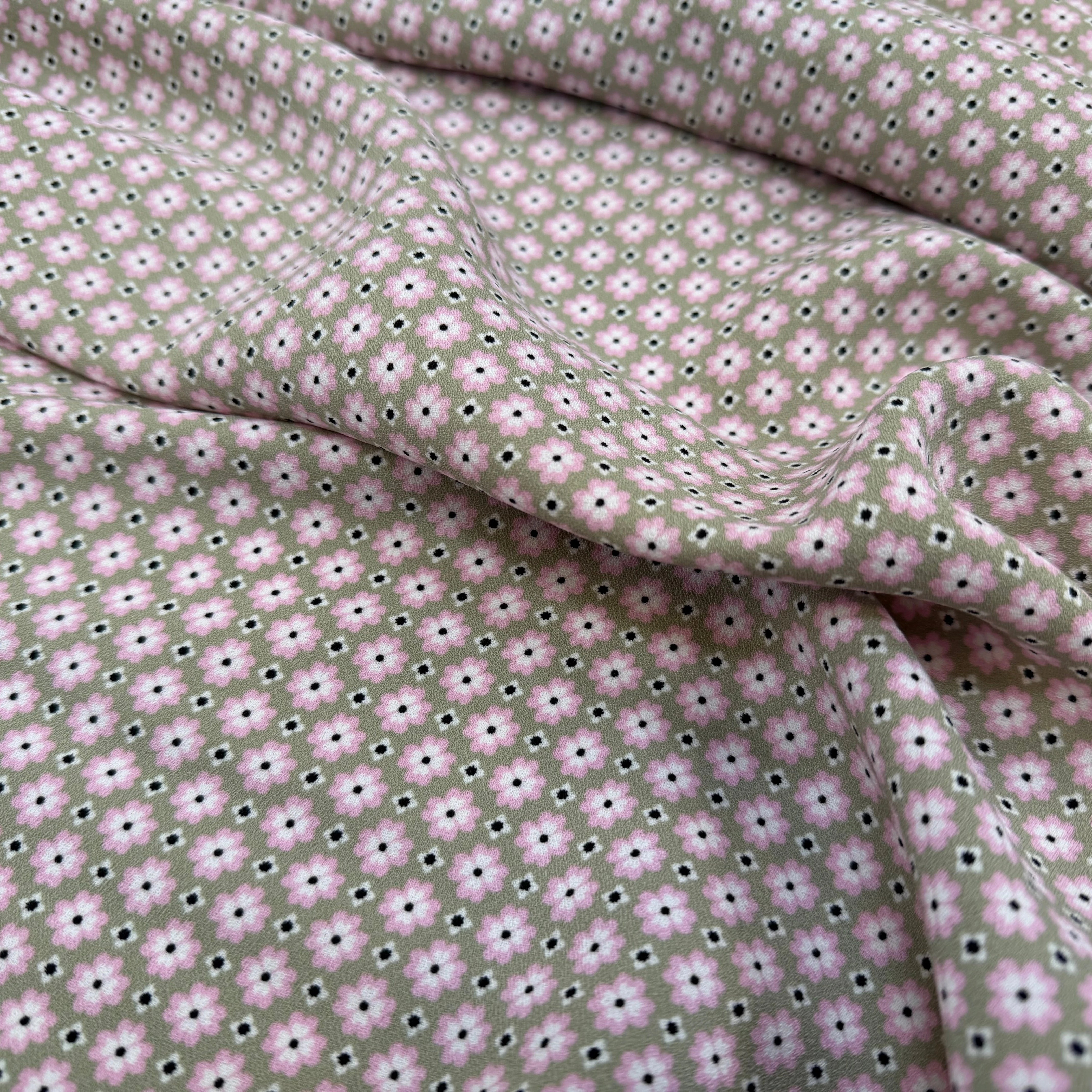 CREPE SUPERBE TENUE PRINT FLOWERS FOND ROSE - My Little Coupon