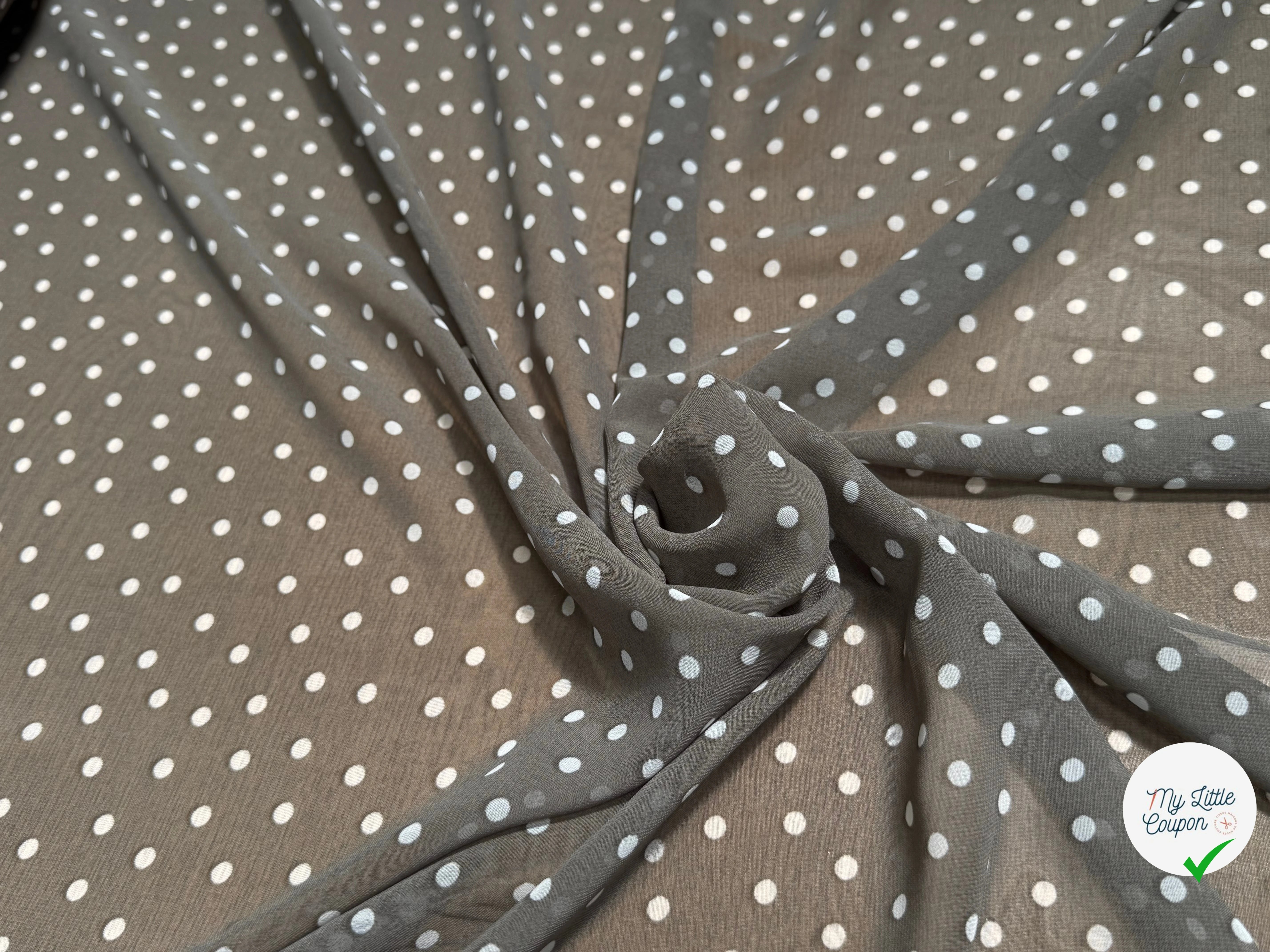 CREPE ULTRA FIN FOND GRIS FONCÉ POIS BLANC - My Little Coupon