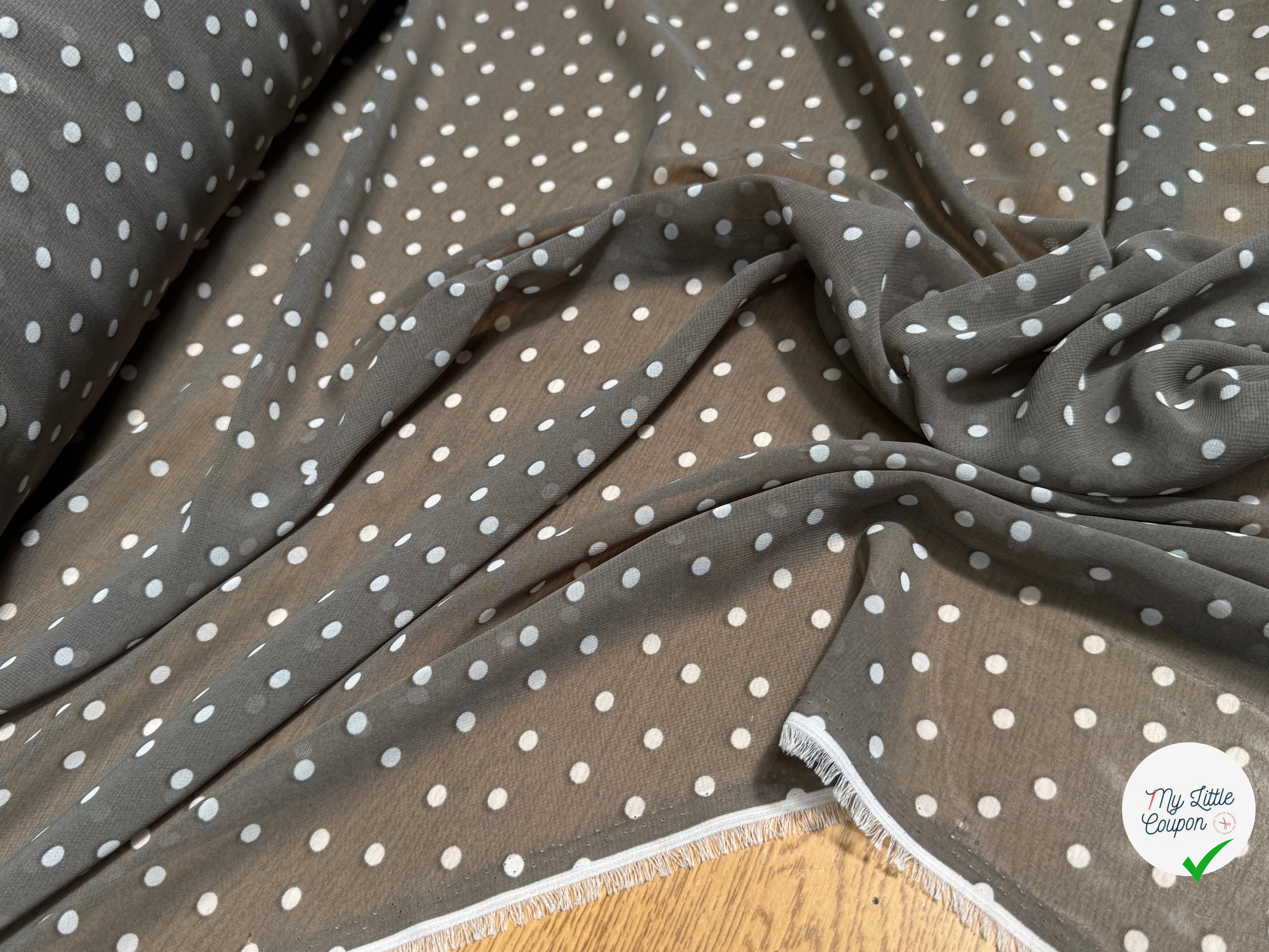 CREPE ULTRA FIN FOND GRIS FONCÉ POIS BLANC - My Little Coupon