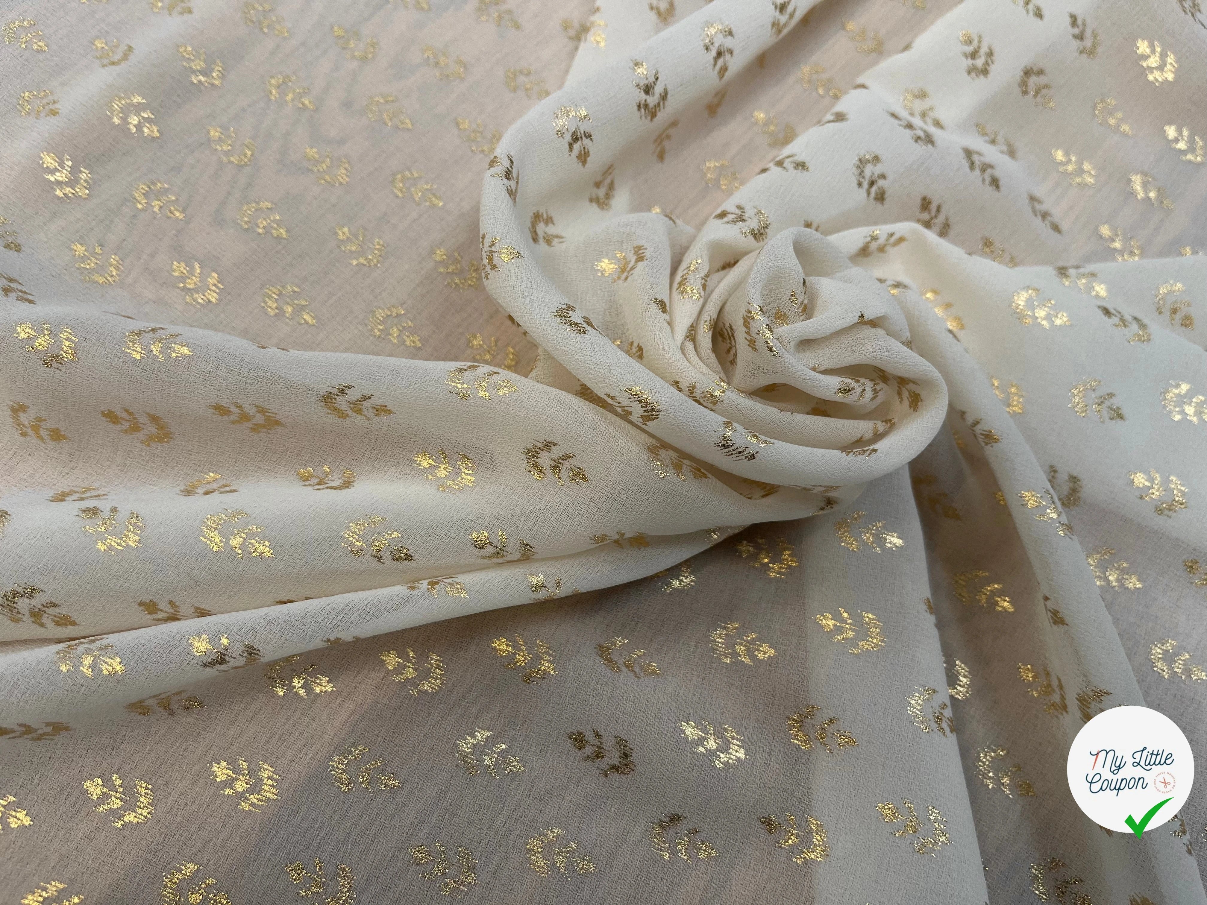 CREPE VANILLE MOTIF FLEURS OR - My Little Coupon