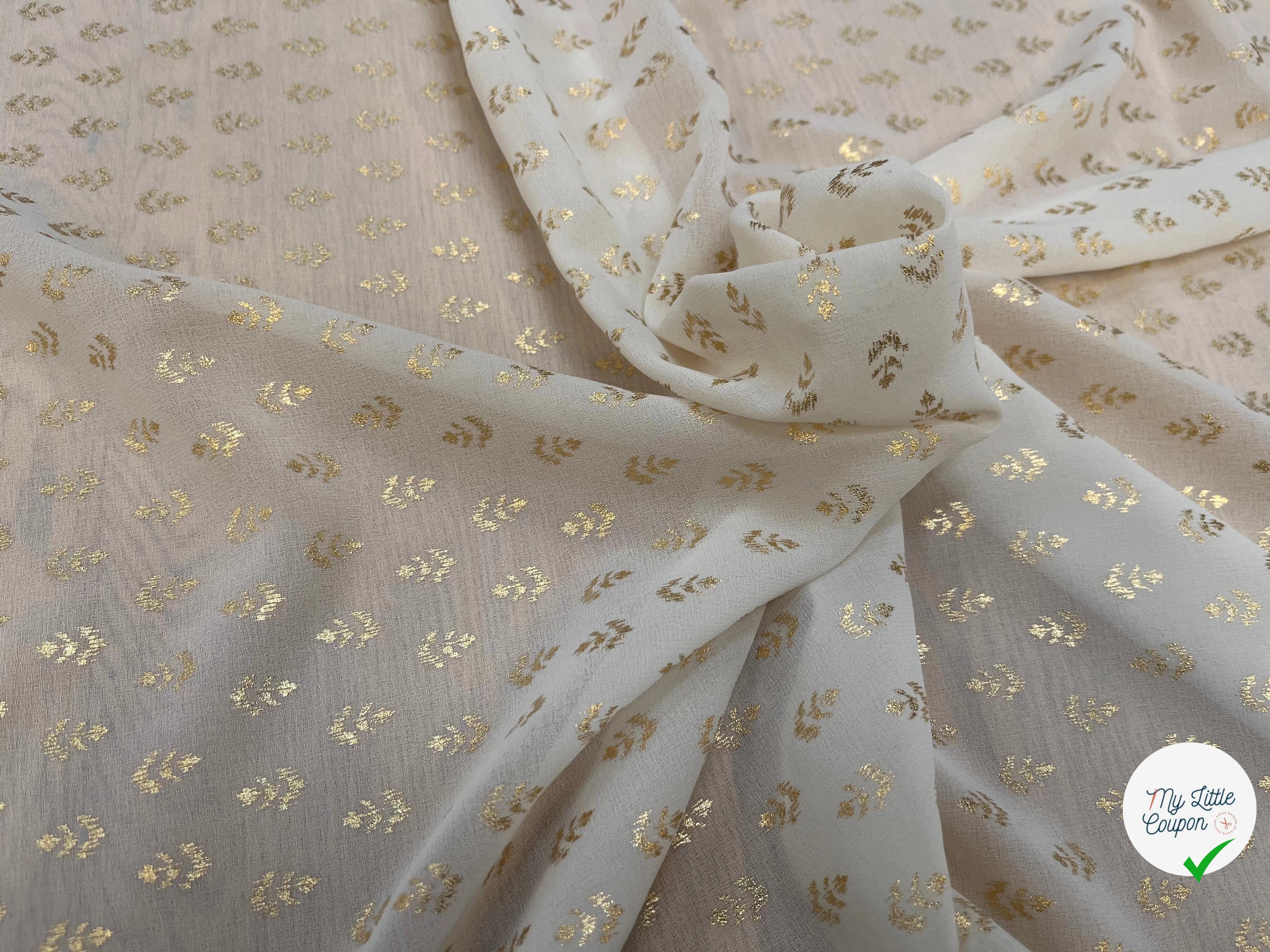CREPE VANILLE MOTIF FLEURS OR - My Little Coupon