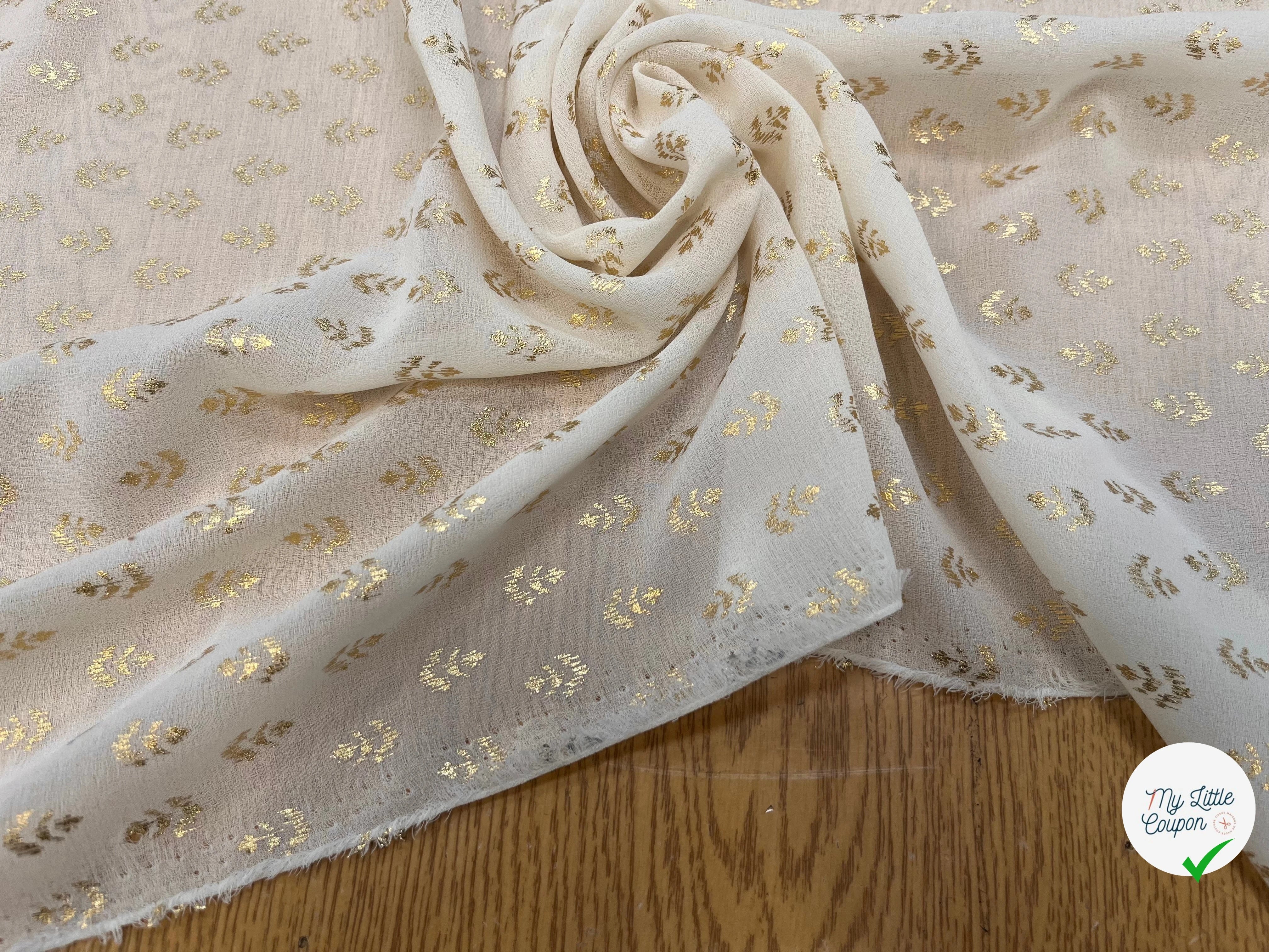 CREPE VANILLE MOTIF FLEURS OR - My Little Coupon