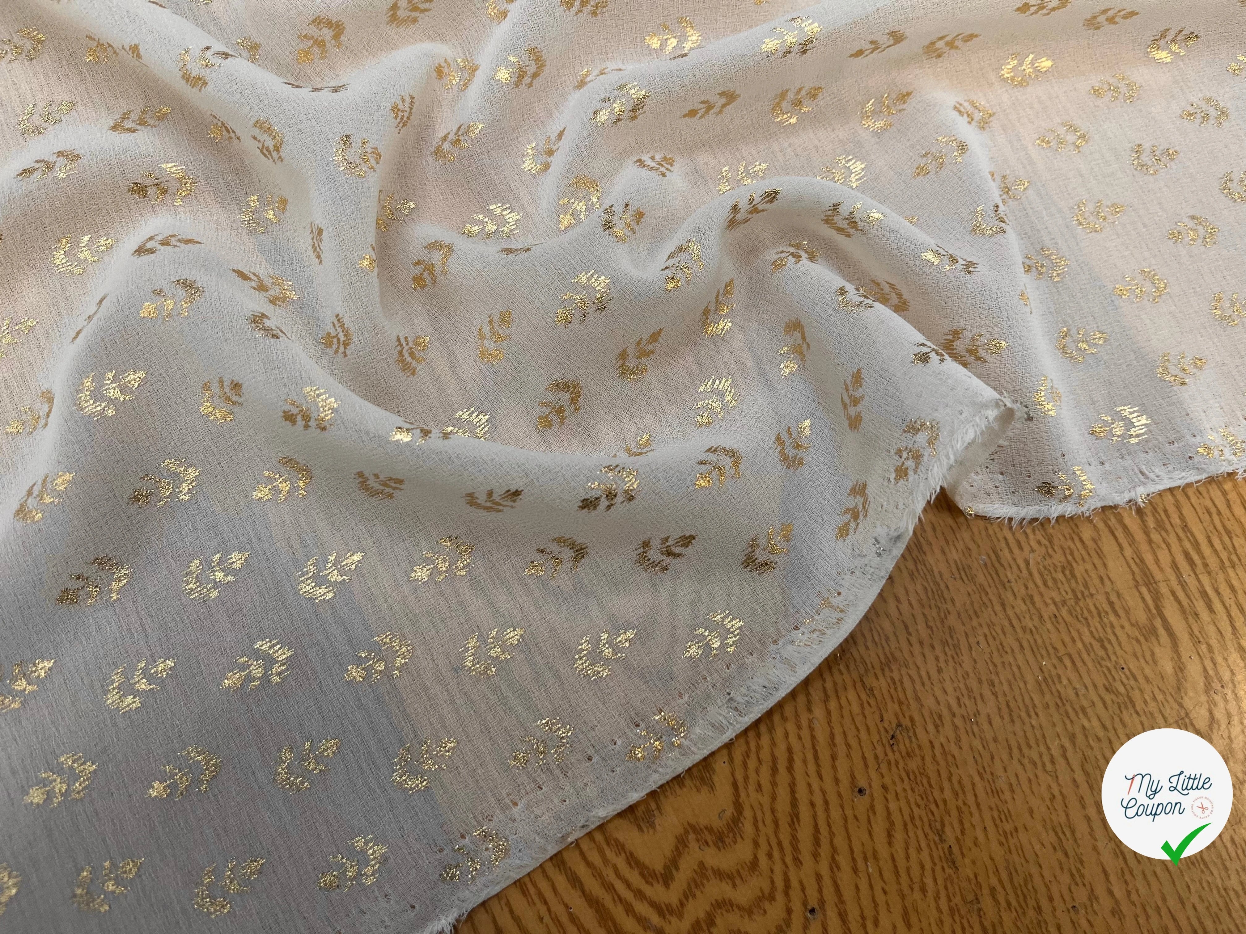 CREPE VANILLE MOTIF FLEURS OR - My Little Coupon