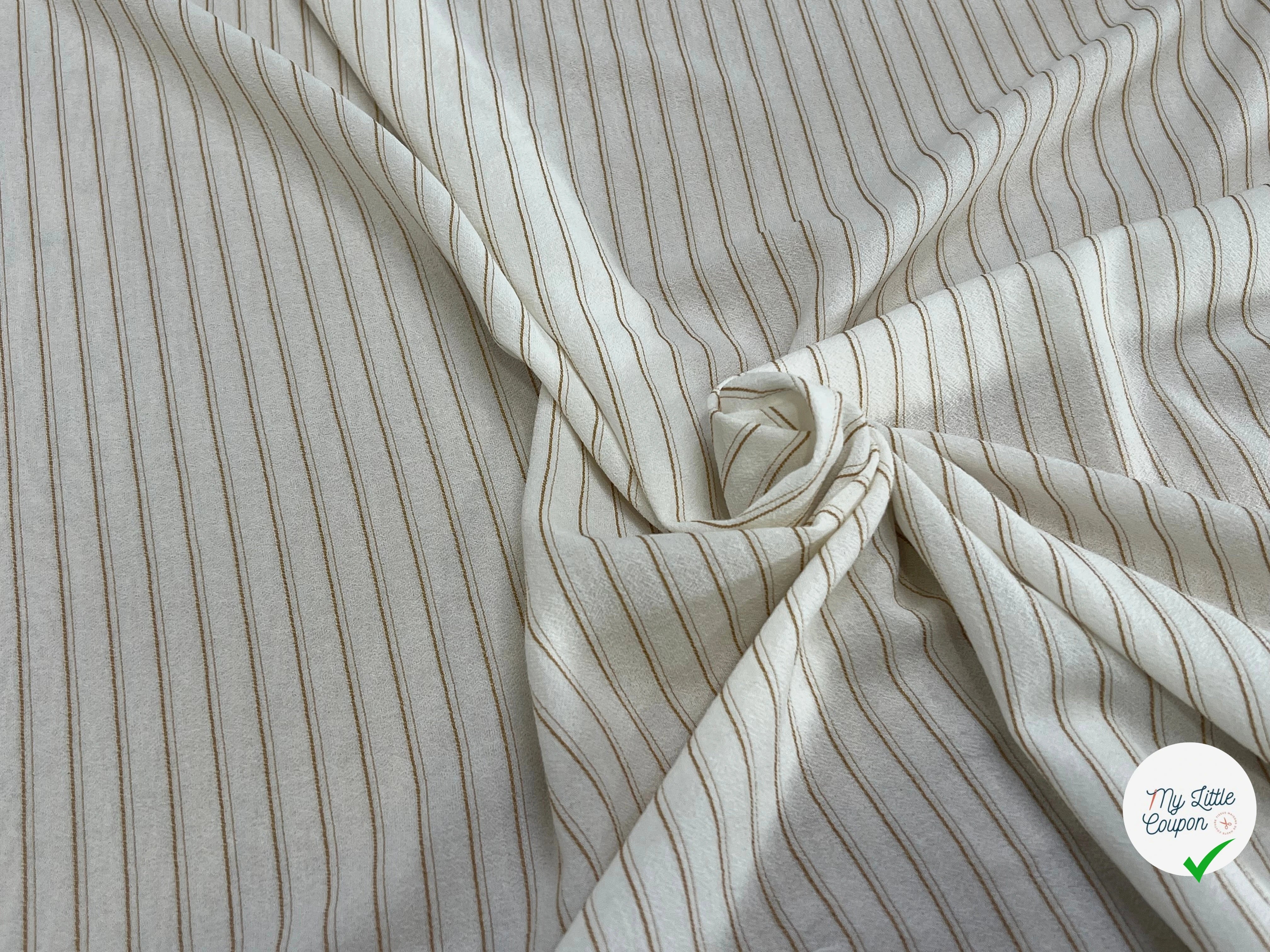 CREPE VISCOSE ÉCRU À RAYURES MOUTARDE FLUIDE - My Little Coupon