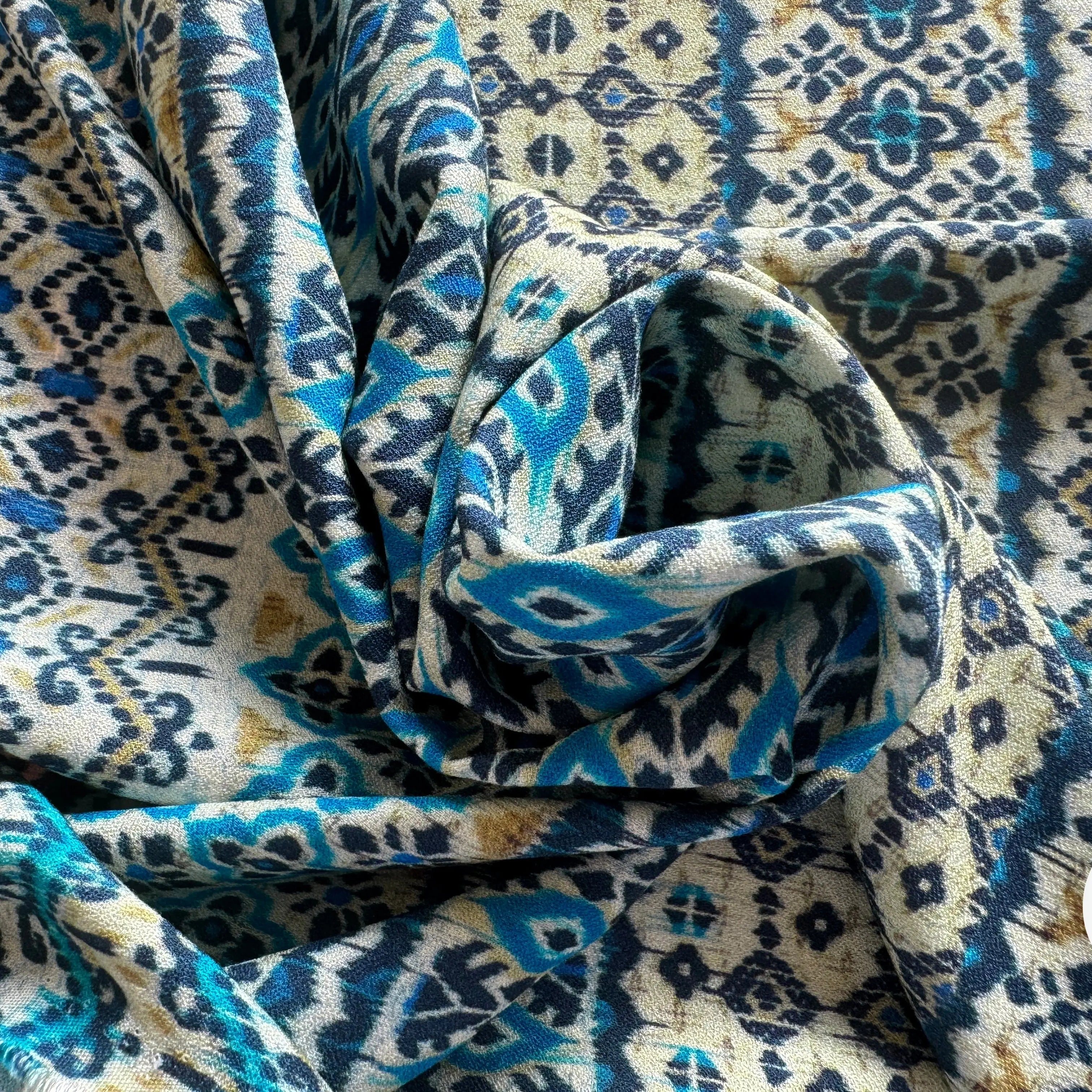 CRÊPE VISCOSE ETNIK DIVERS BLEU - My Little Coupon