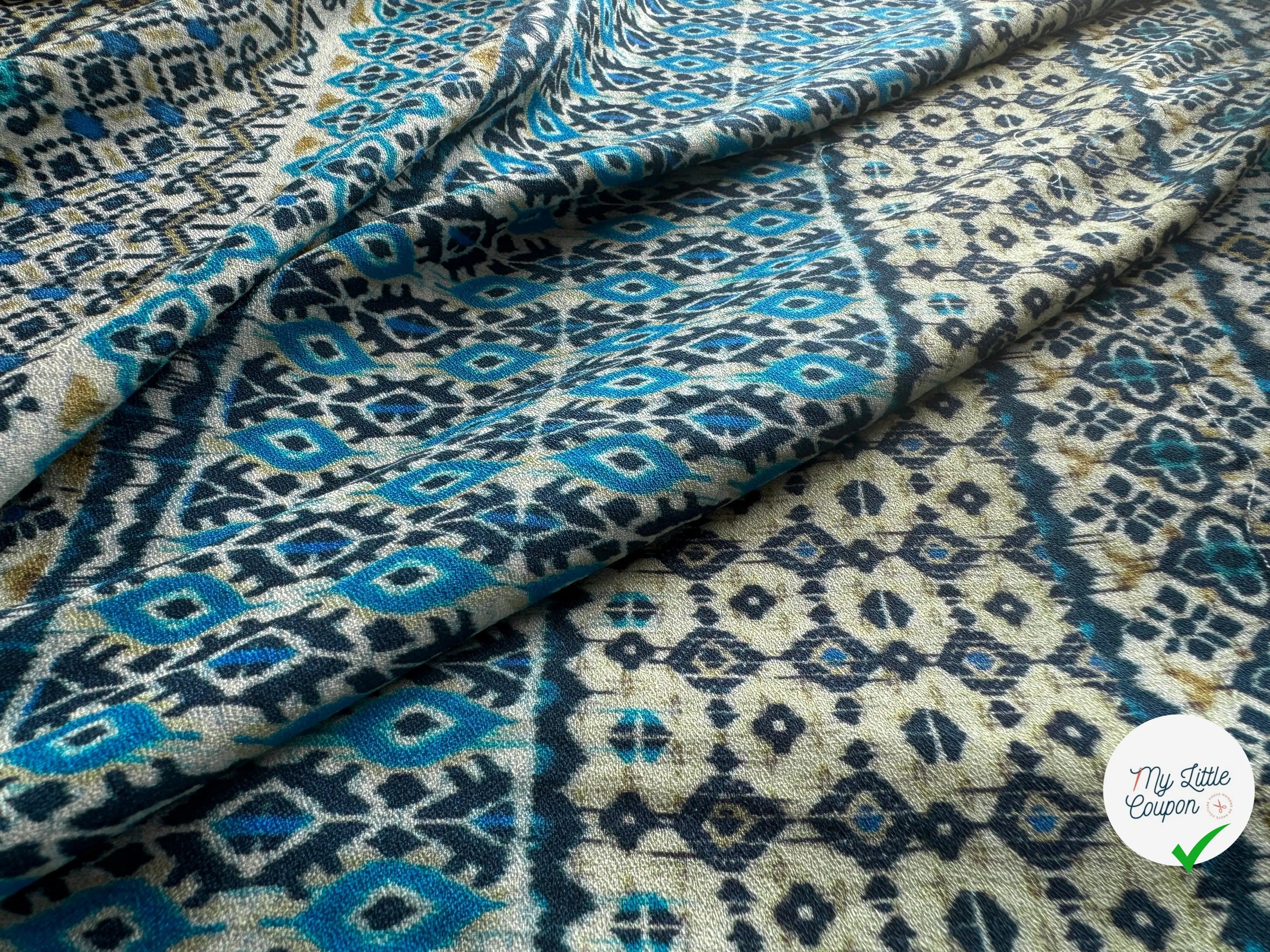 CRÊPE VISCOSE ETNIK DIVERS BLEU - My Little Coupon