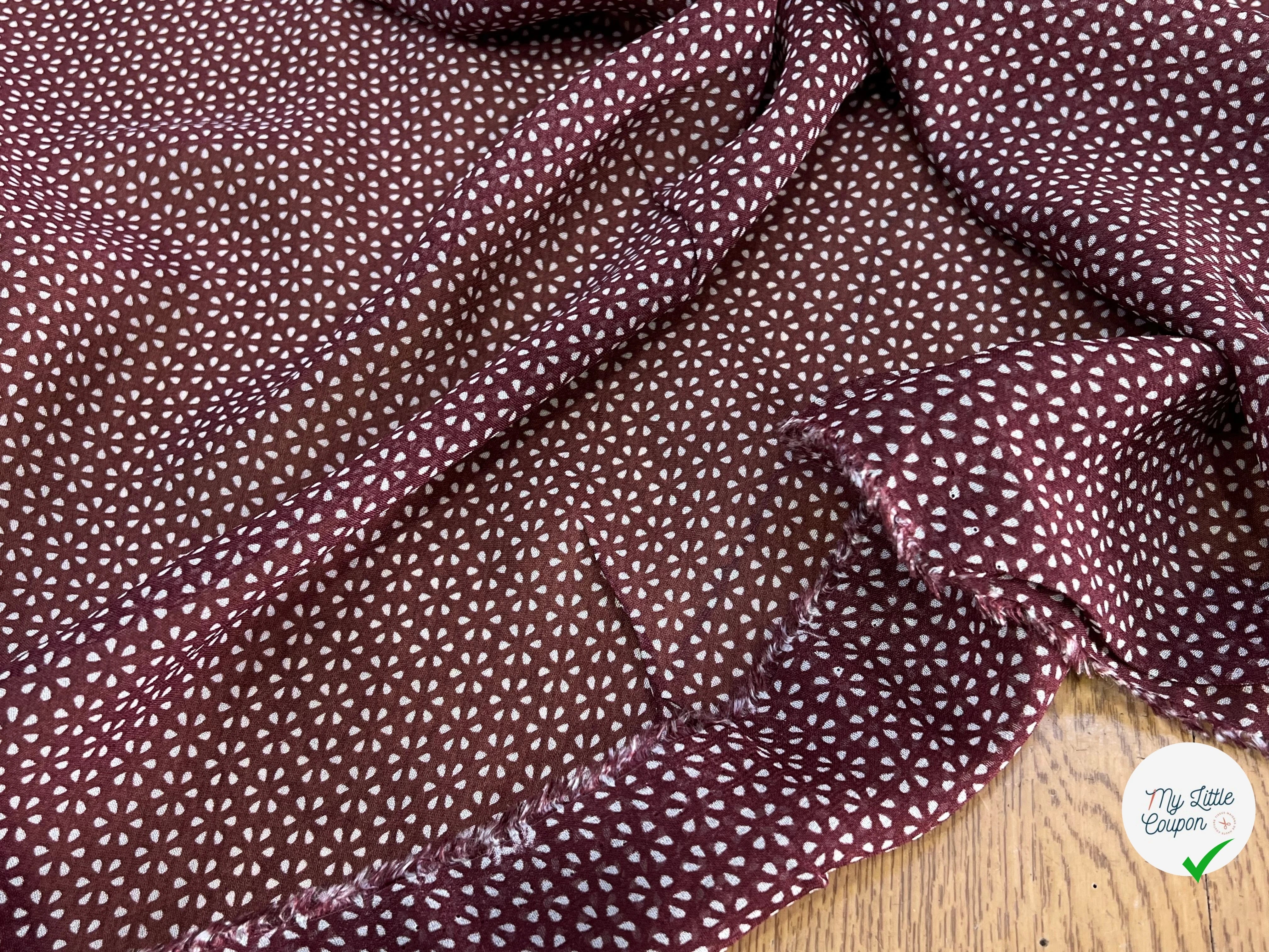 CREPE VISCOSE FEUILLAGE BOURGUNDY - My Little Coupon