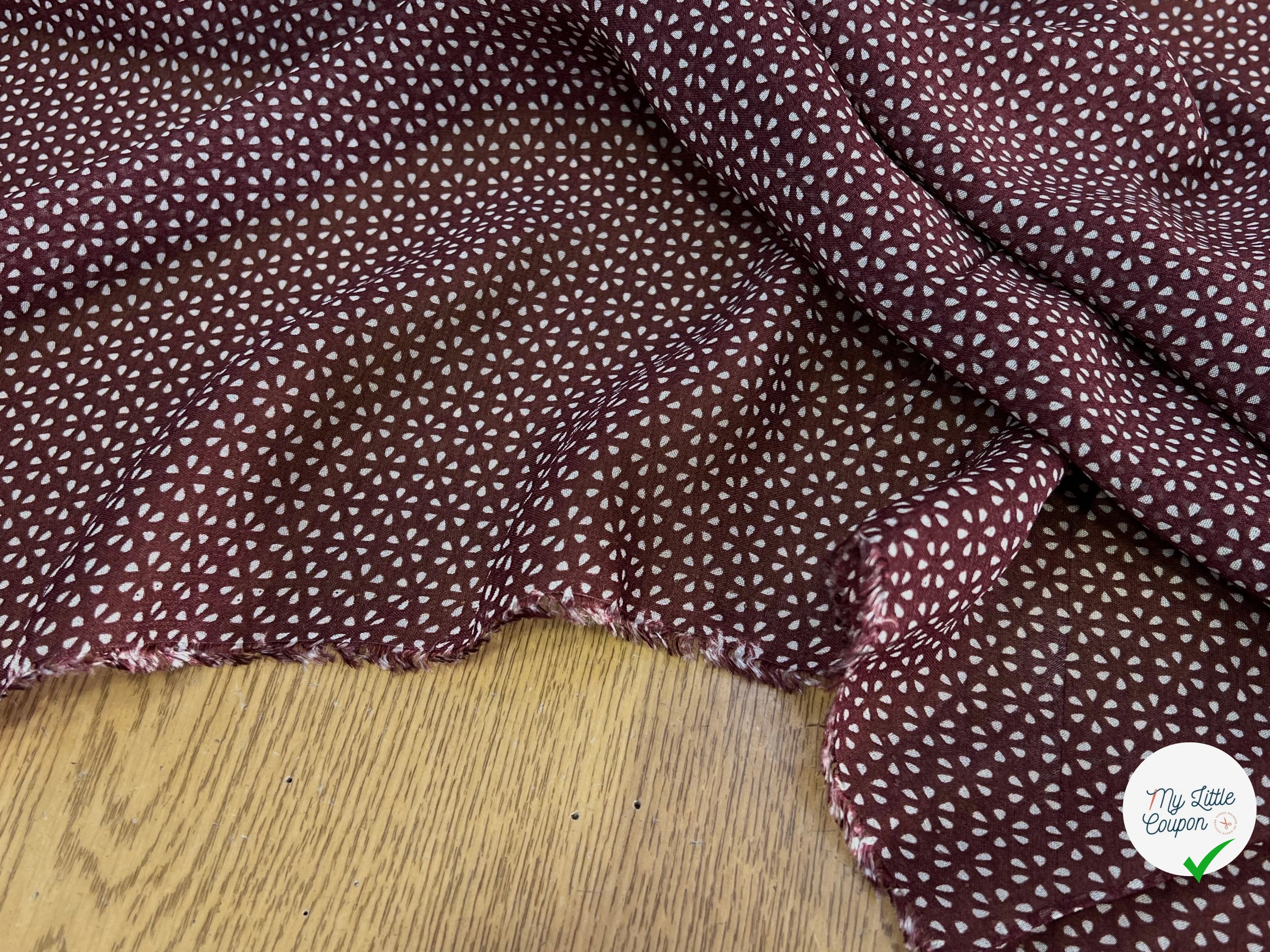 CREPE VISCOSE FEUILLAGE BOURGUNDY - My Little Coupon