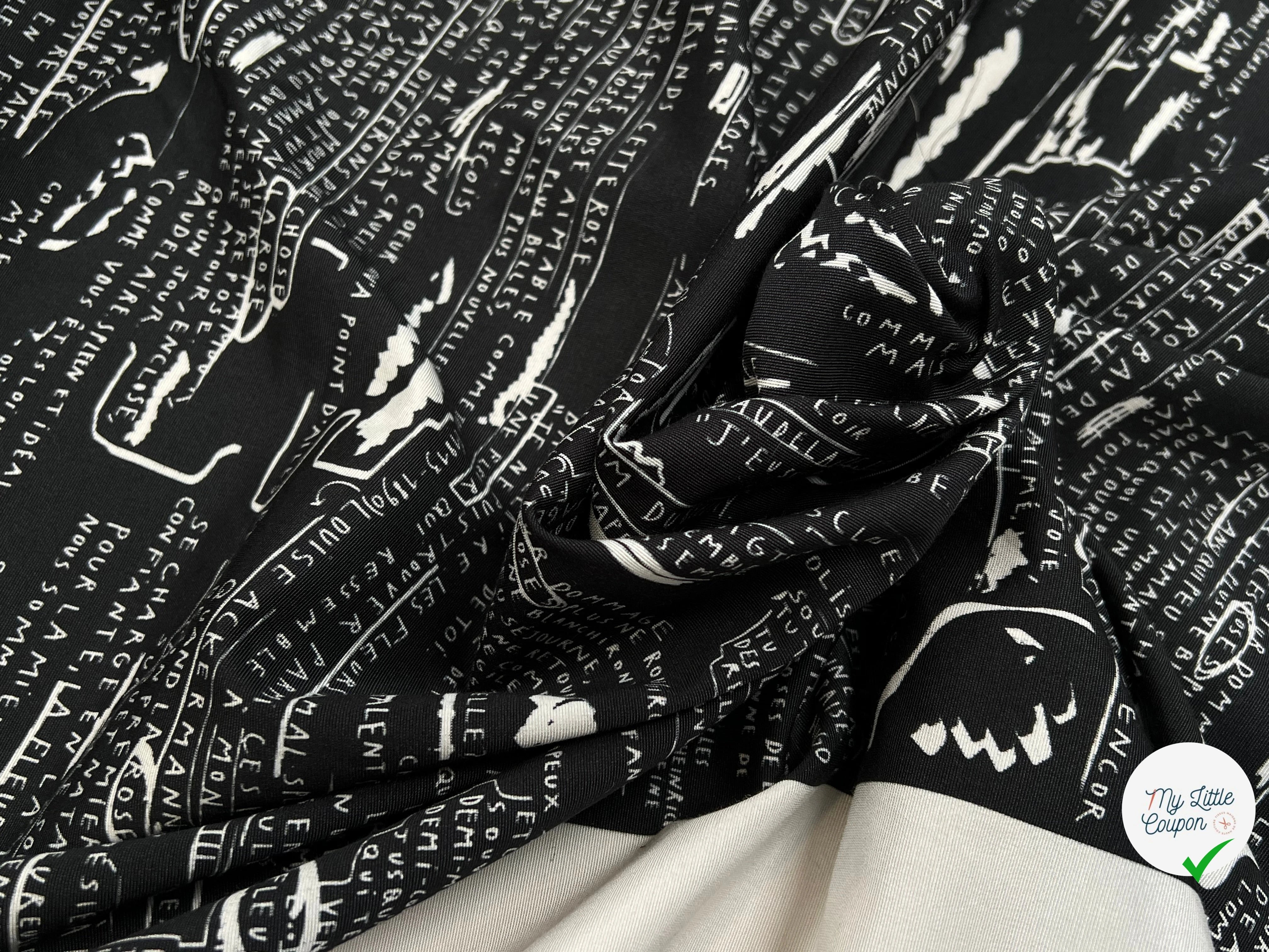 CRÈPE VISCOSE FOND MOTIF TEXTE 160CM - My Little Coupon