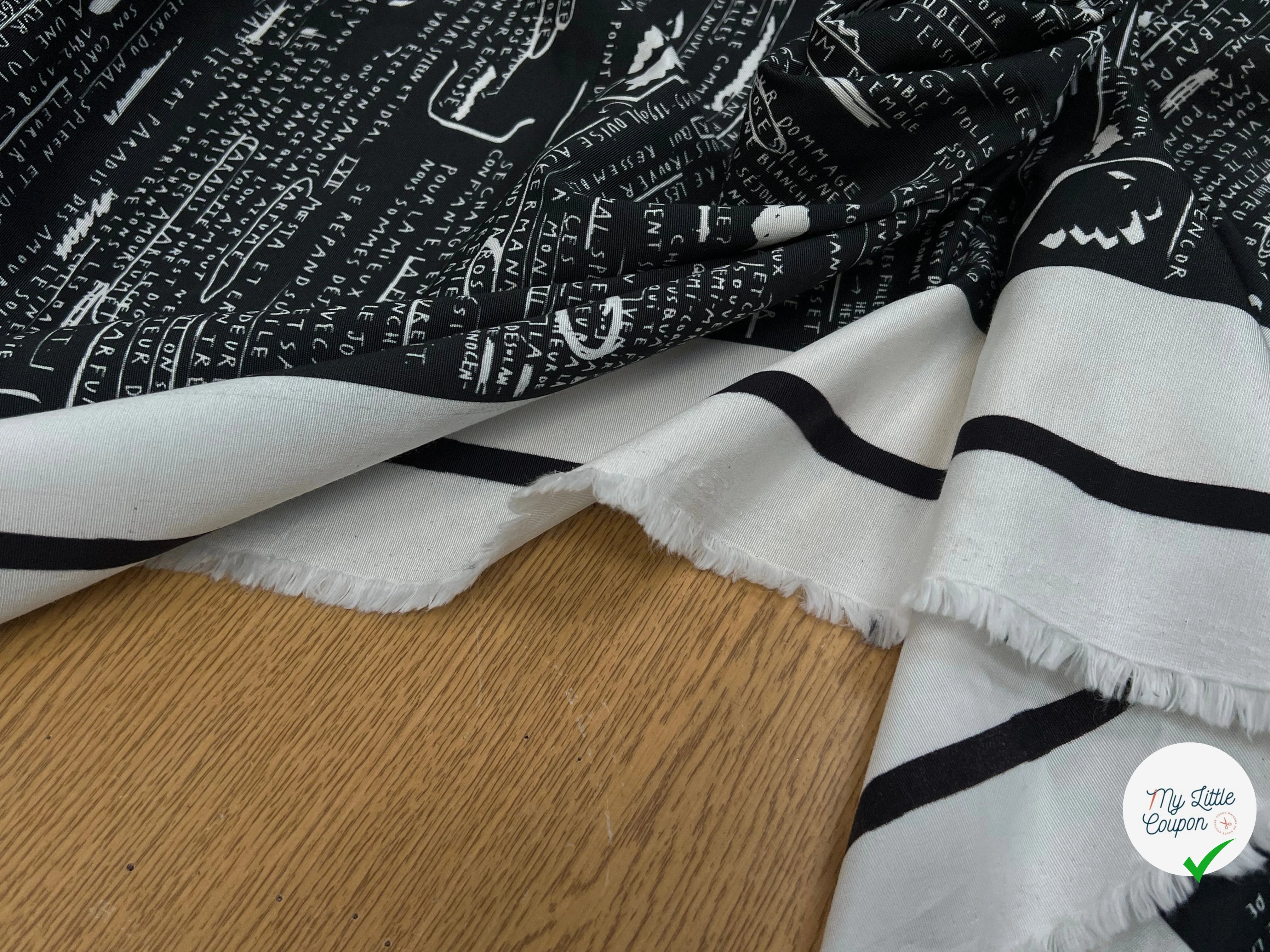 CRÈPE VISCOSE FOND MOTIF TEXTE 160CM - My Little Coupon