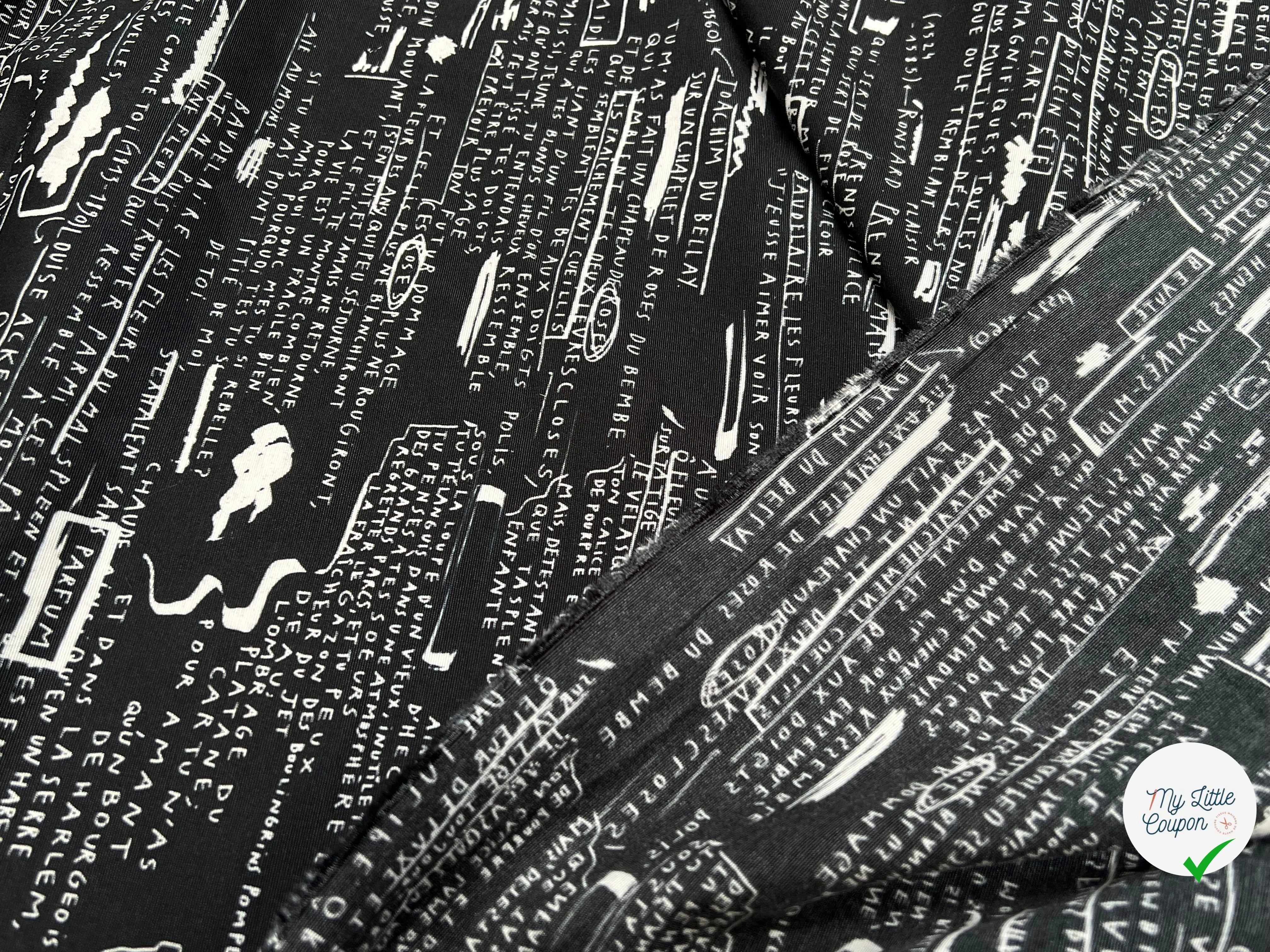 CRÈPE VISCOSE FOND MOTIF TEXTE 160CM - My Little Coupon