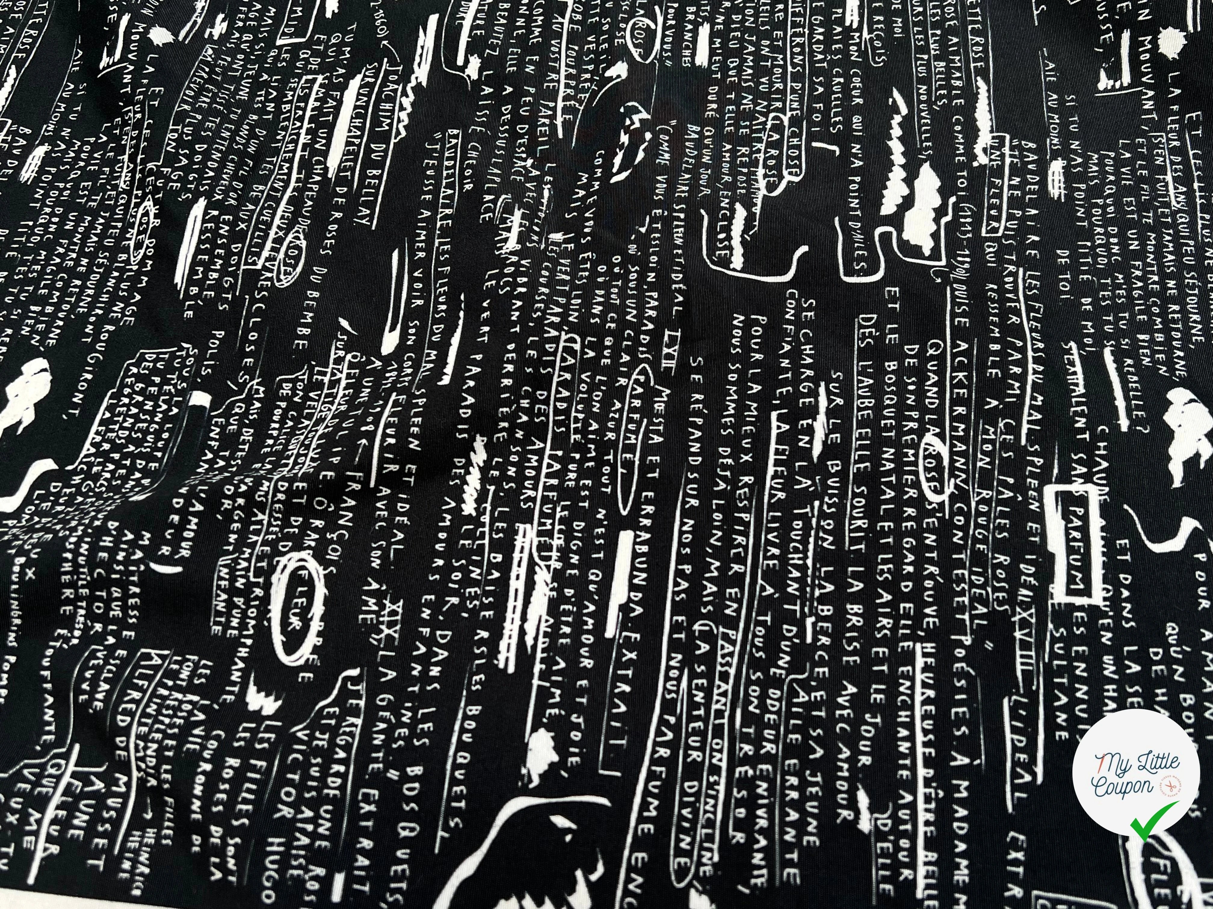CRÈPE VISCOSE FOND MOTIF TEXTE 160CM - My Little Coupon