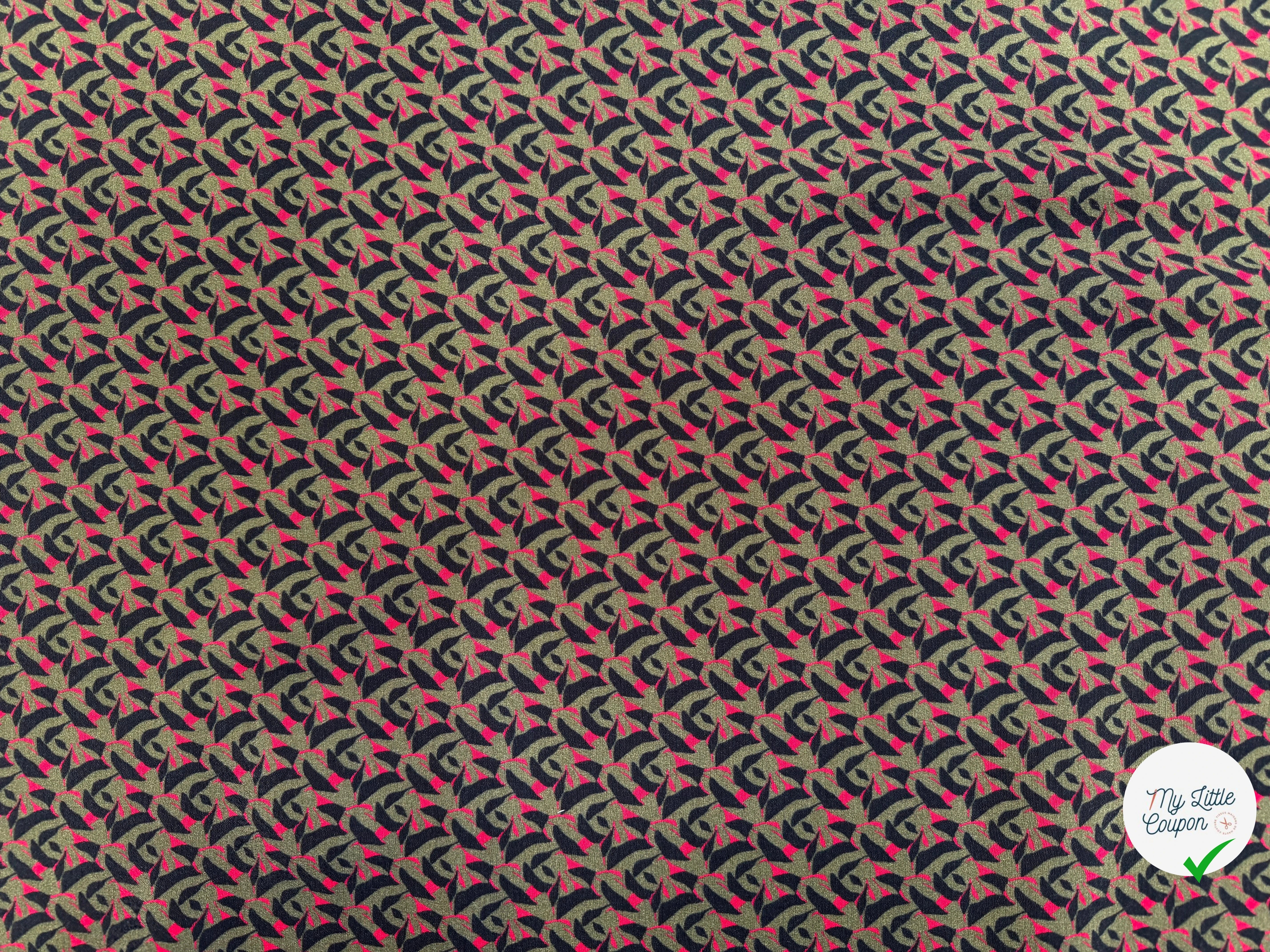 CREPE VISCOSE GÉOMETRIQUE FOND VERT KAKI OLIVE - My Little Coupon