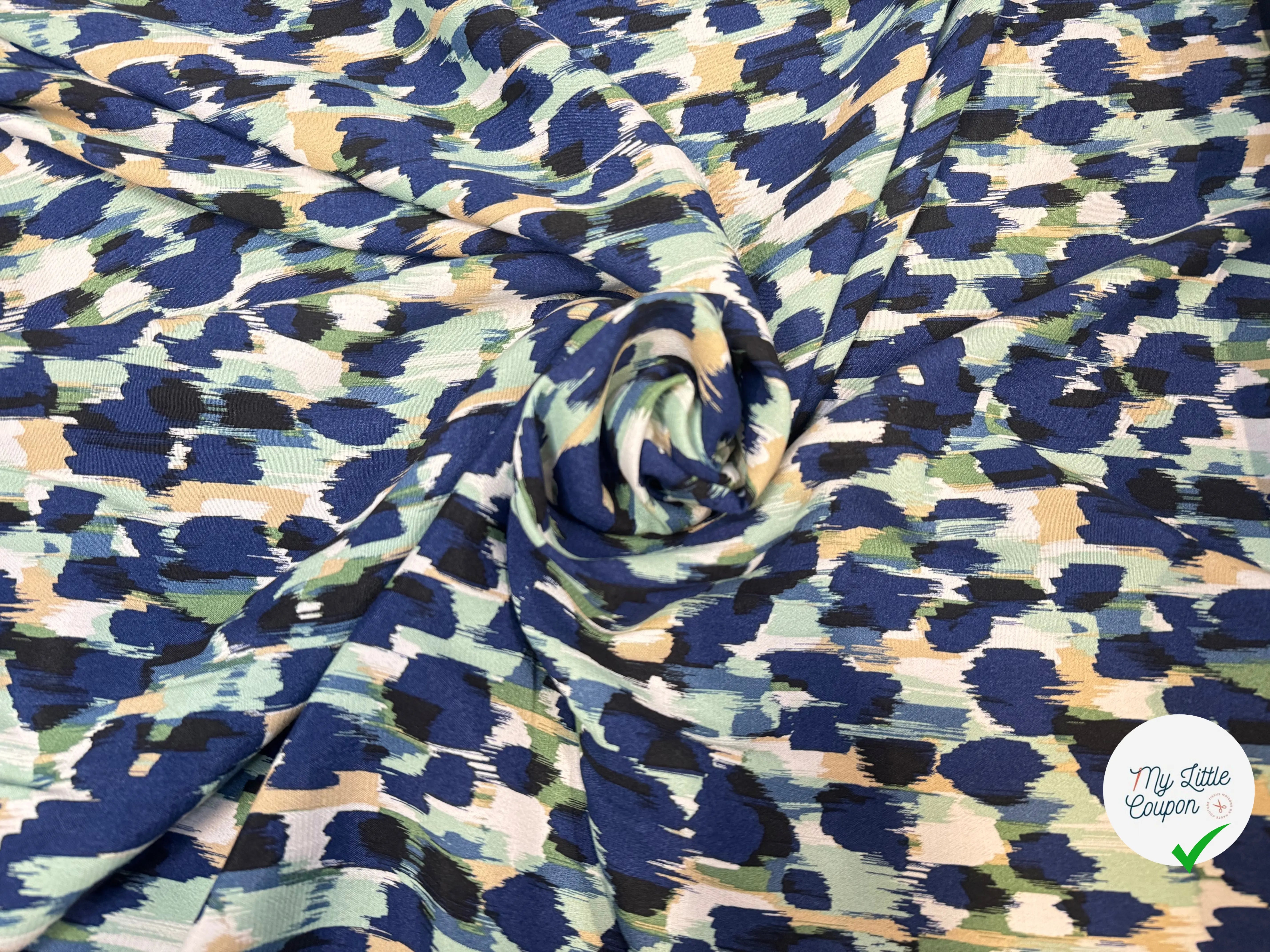 CRÊPE VISCOSE IMPRIMÉE BLEU BEIGE VERT D’EAU - My Little Coupon
