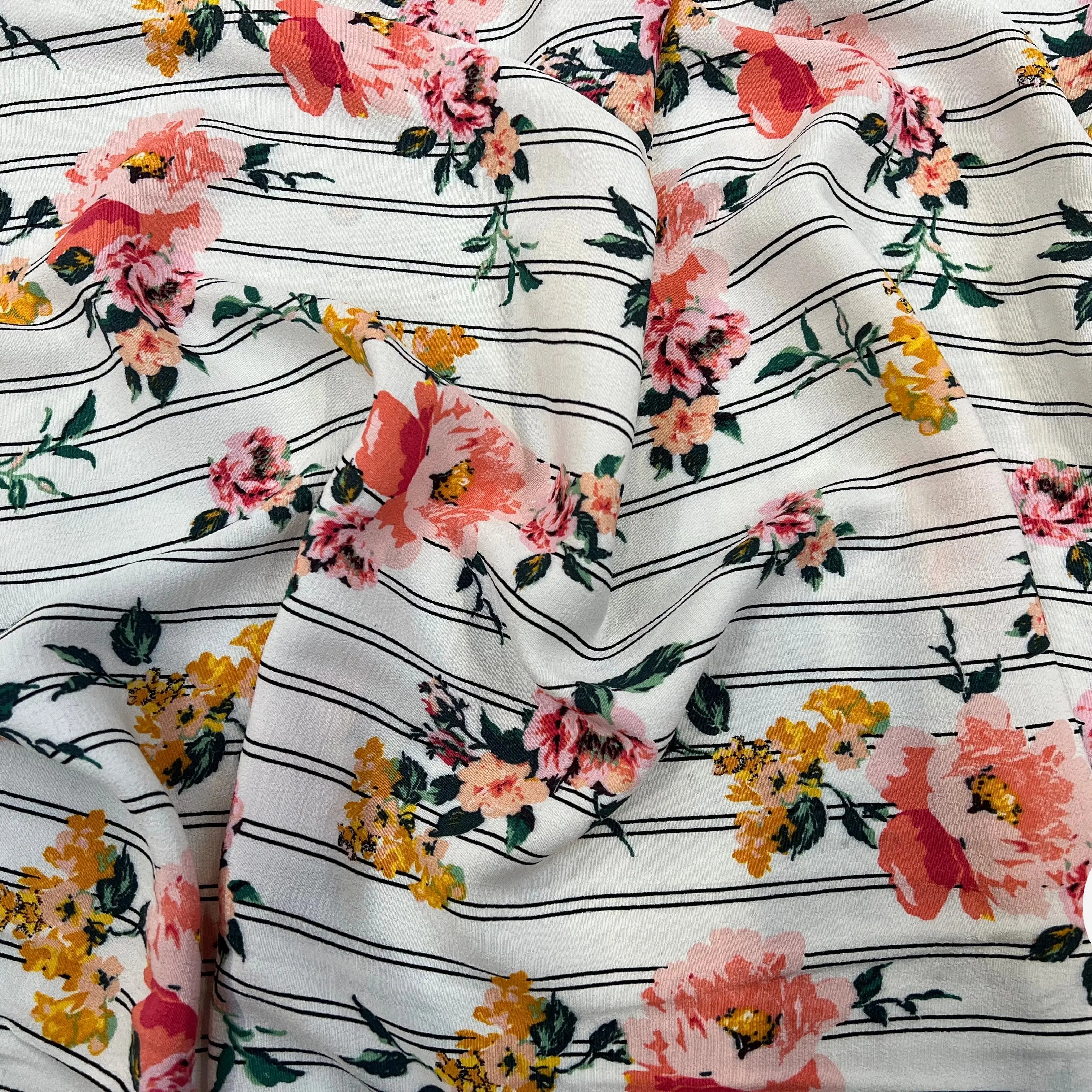 CREPE VISCOSE RAYURES & FLEURS MSO