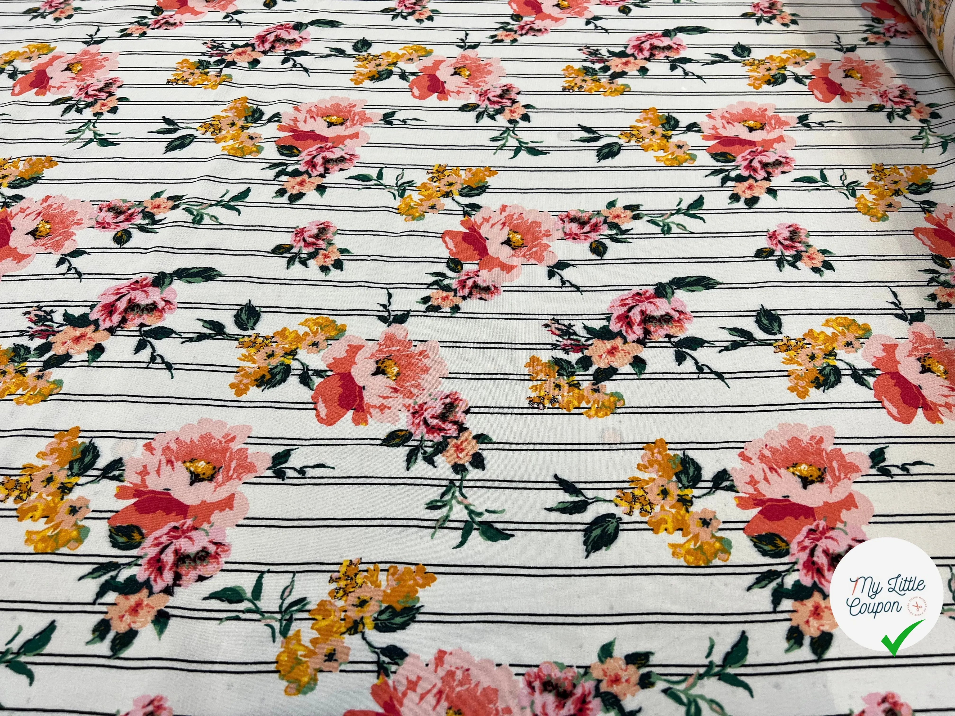 CREPE VISCOSE RAYURES & FLEURS MSO