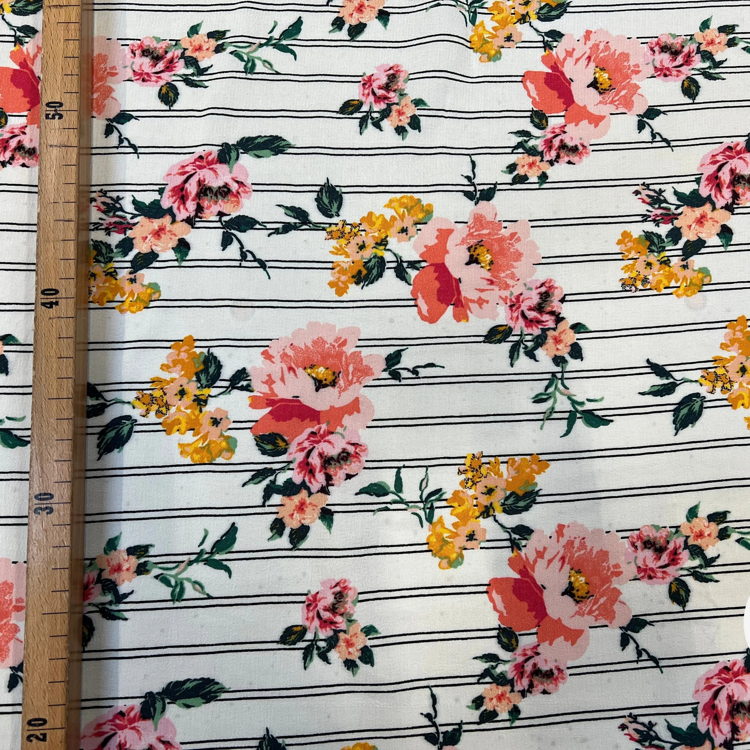 CREPE VISCOSE RAYURES & FLEURS MSO